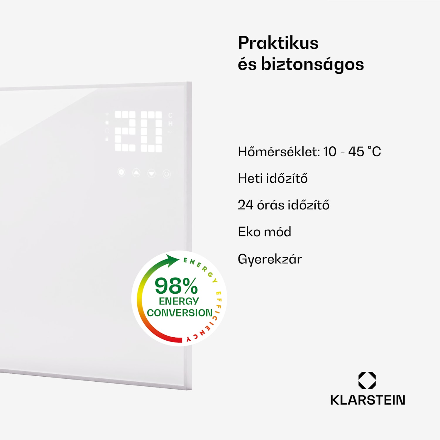 Wonderwall Smart Bornholm, Infravörös hősugárzó, 100 x 60 cm, App, 600 W vízszintes | 600 W | Fehér