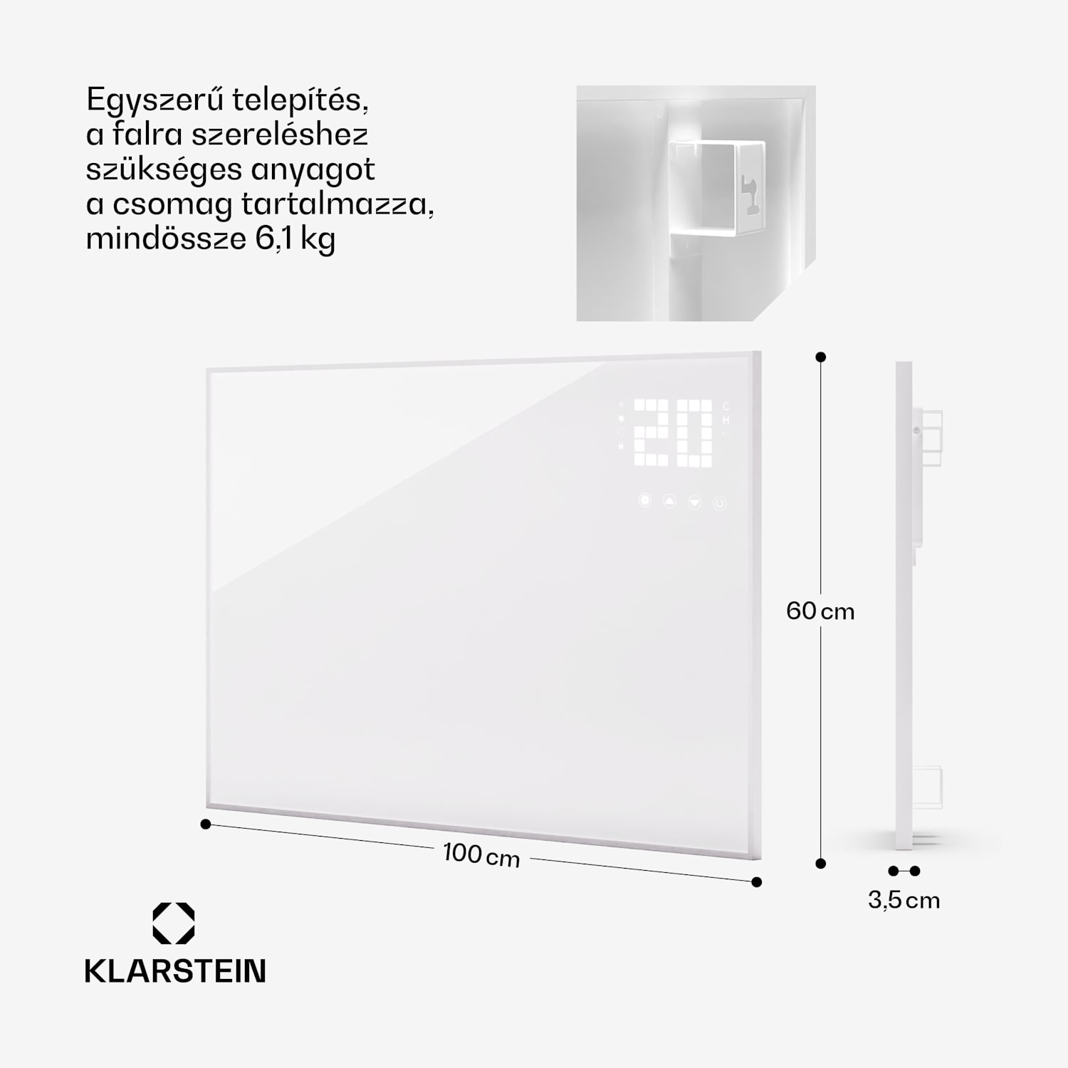 Wonderwall Smart Bornholm, Infravörös hősugárzó, 100 x 60 cm, App, 600 W vízszintes | 600 W | Fehér