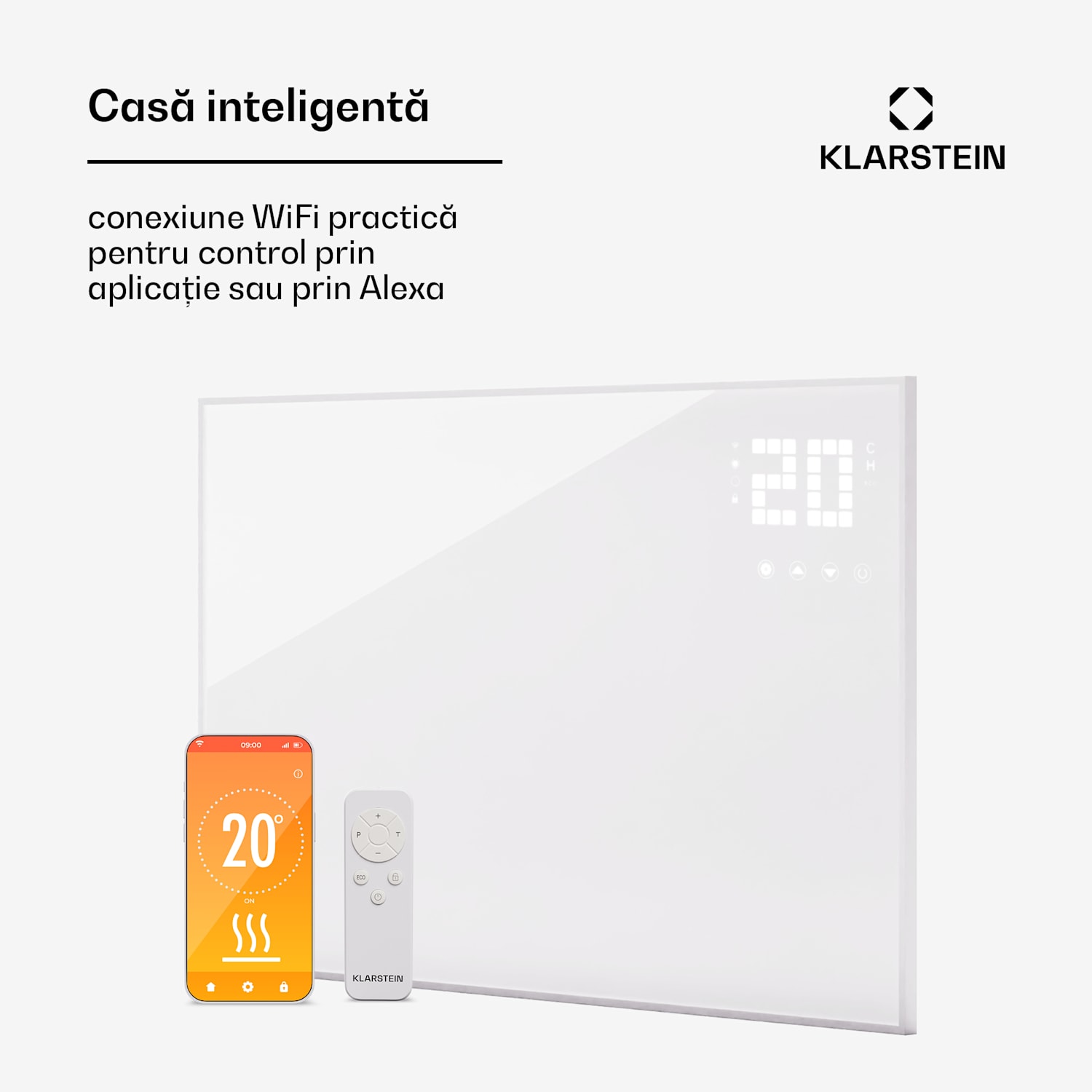 Wonderwall Smart Bornholm, încălzitor cu infraroșu, 100 x 60 cm, App, 600W horizontal | 600 W | Alb