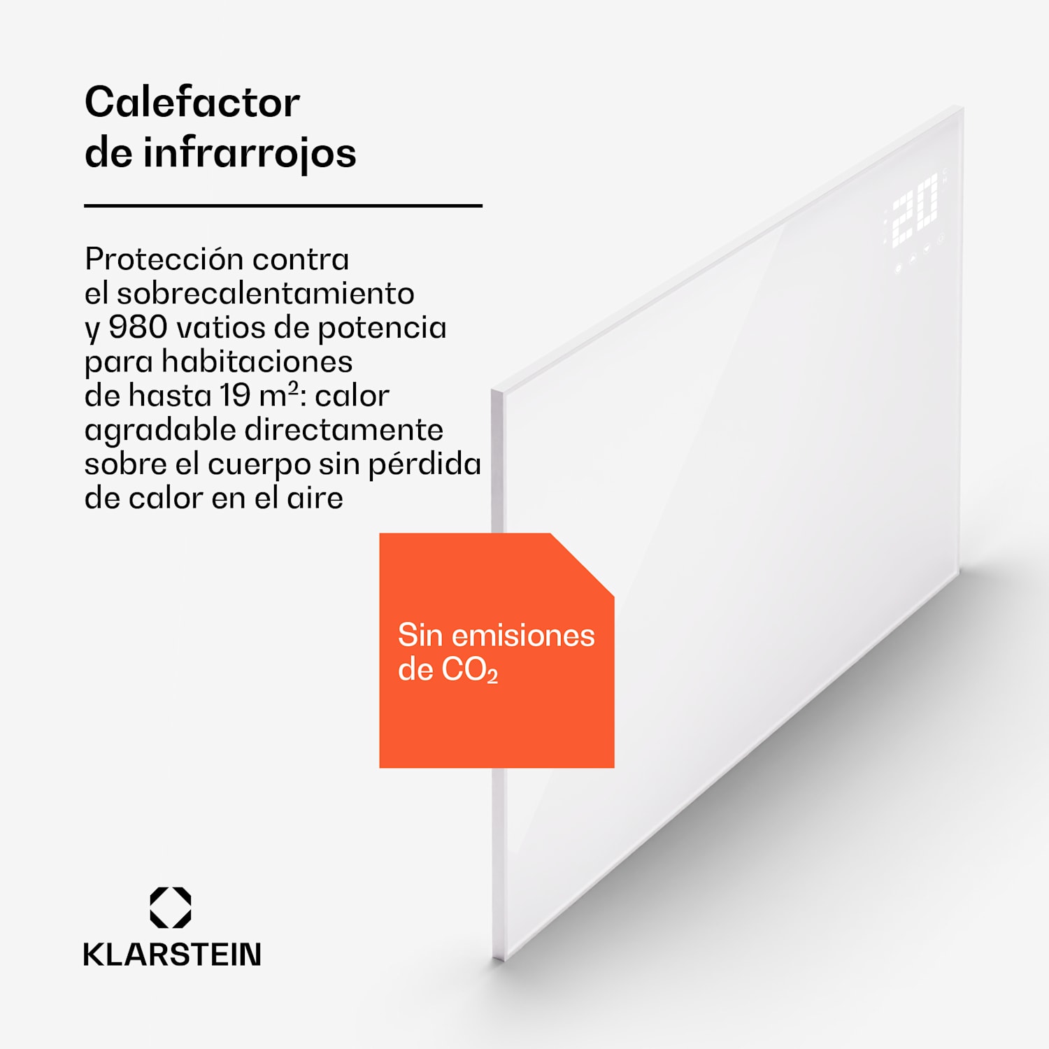Calefactor infrarrojo Wonderwall Smart Bornholm 130x85cm App 980 W Horizontal | 980 W | Blanco