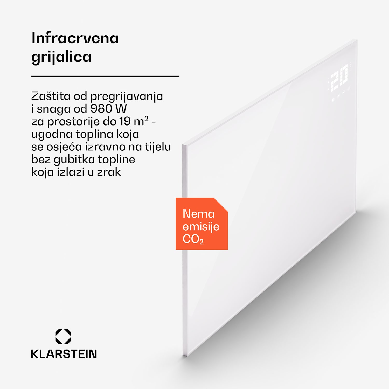 Wonderwall Smart Bornholm, infracrvena grijalica, 120 x 80 cm, 980 W, aplikacija vodoravno | 980 W | Bijela