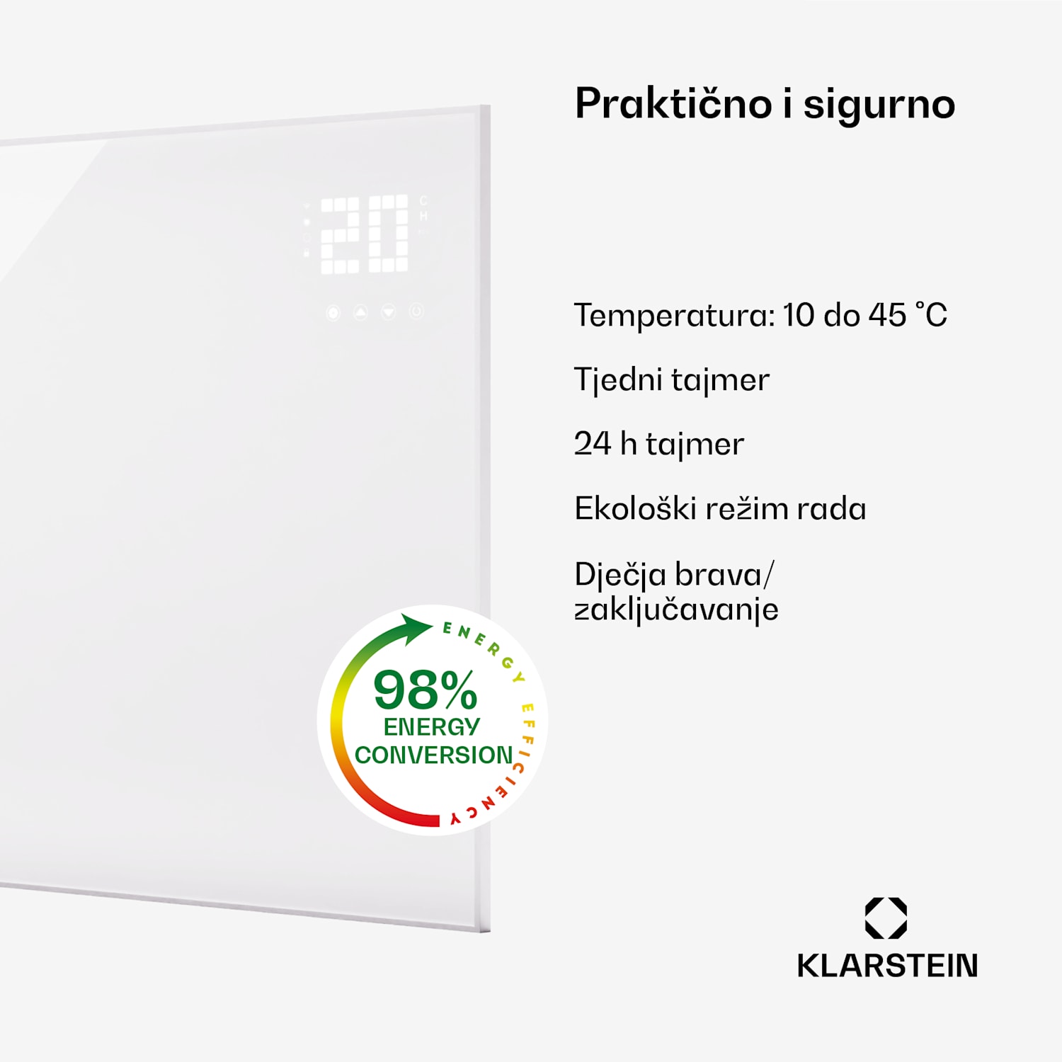 Wonderwall Smart Bornholm, infracrvena grijalica, 120 x 80 cm, 980 W, aplikacija vodoravno | 980 W | Bijela