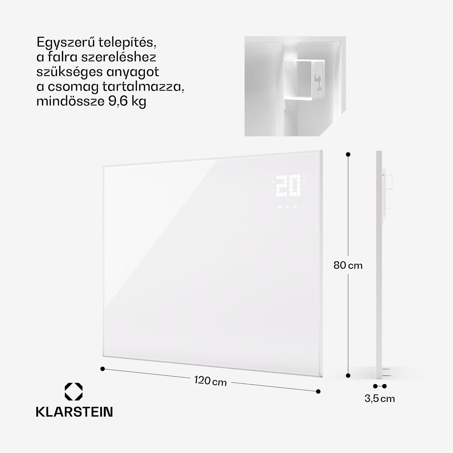 Wonderwall Smart Bornholm, infravörös hősugárzó, 120 x 80 cm, 980 W, applikáció vízszintes | 980 W | Fehér