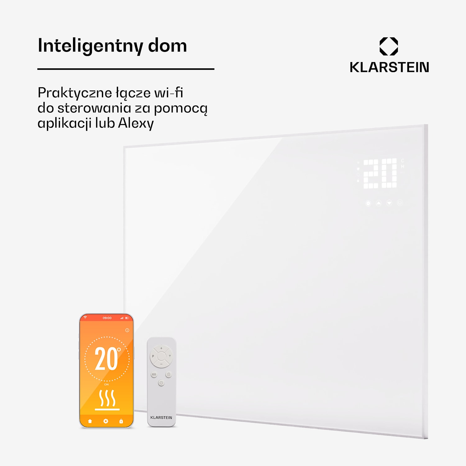 Wonderwall Smart Bornholm, panel grzewczy na podczerwień, grzejnik, promiennik, 980 W, 130 x 85 cm, sterowanie za pomocą aplikacji poziome | 980 W | Biały