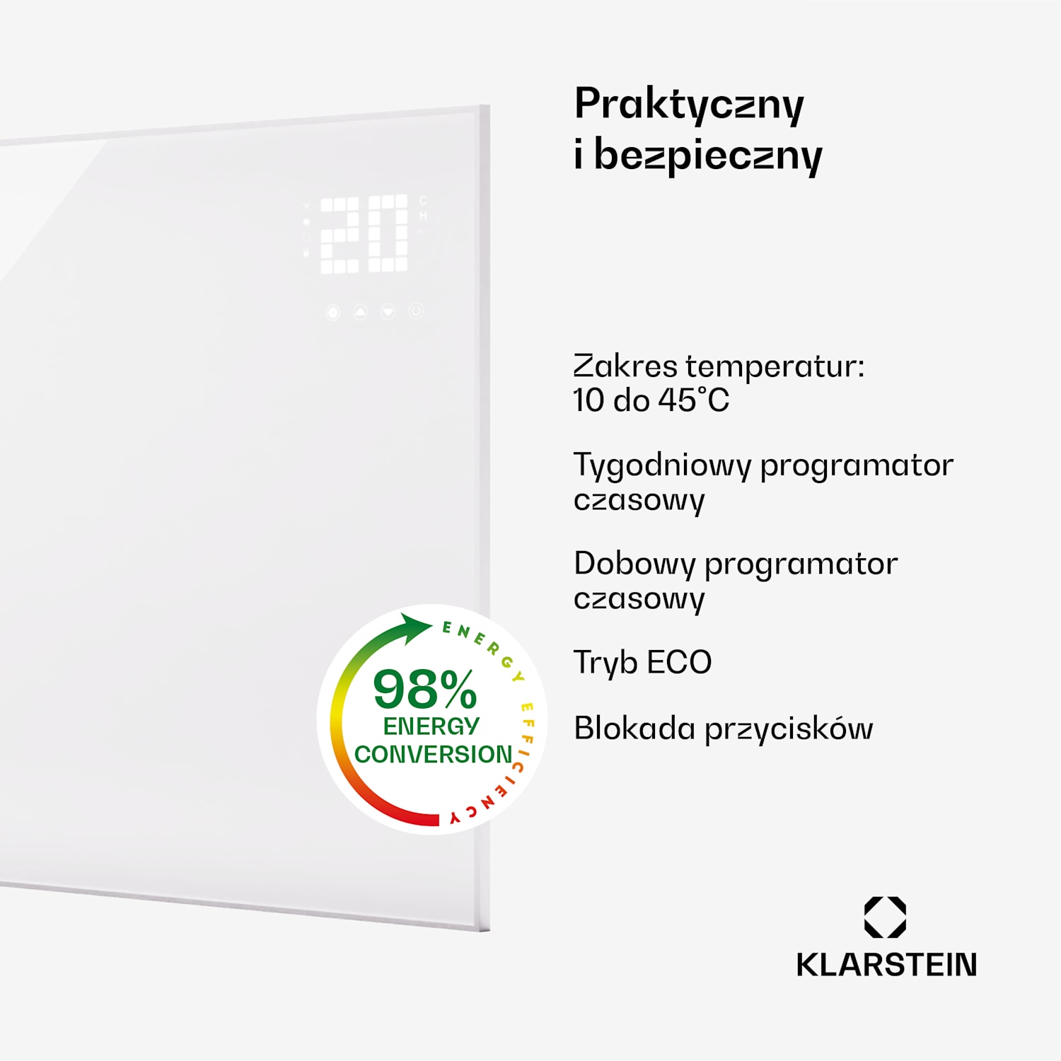 Wonderwall Smart Bornholm, panel grzewczy na podczerwień, grzejnik, promiennik, 980 W, 130 x 85 cm, sterowanie za pomocą aplikacji poziome | 980 W | Biały