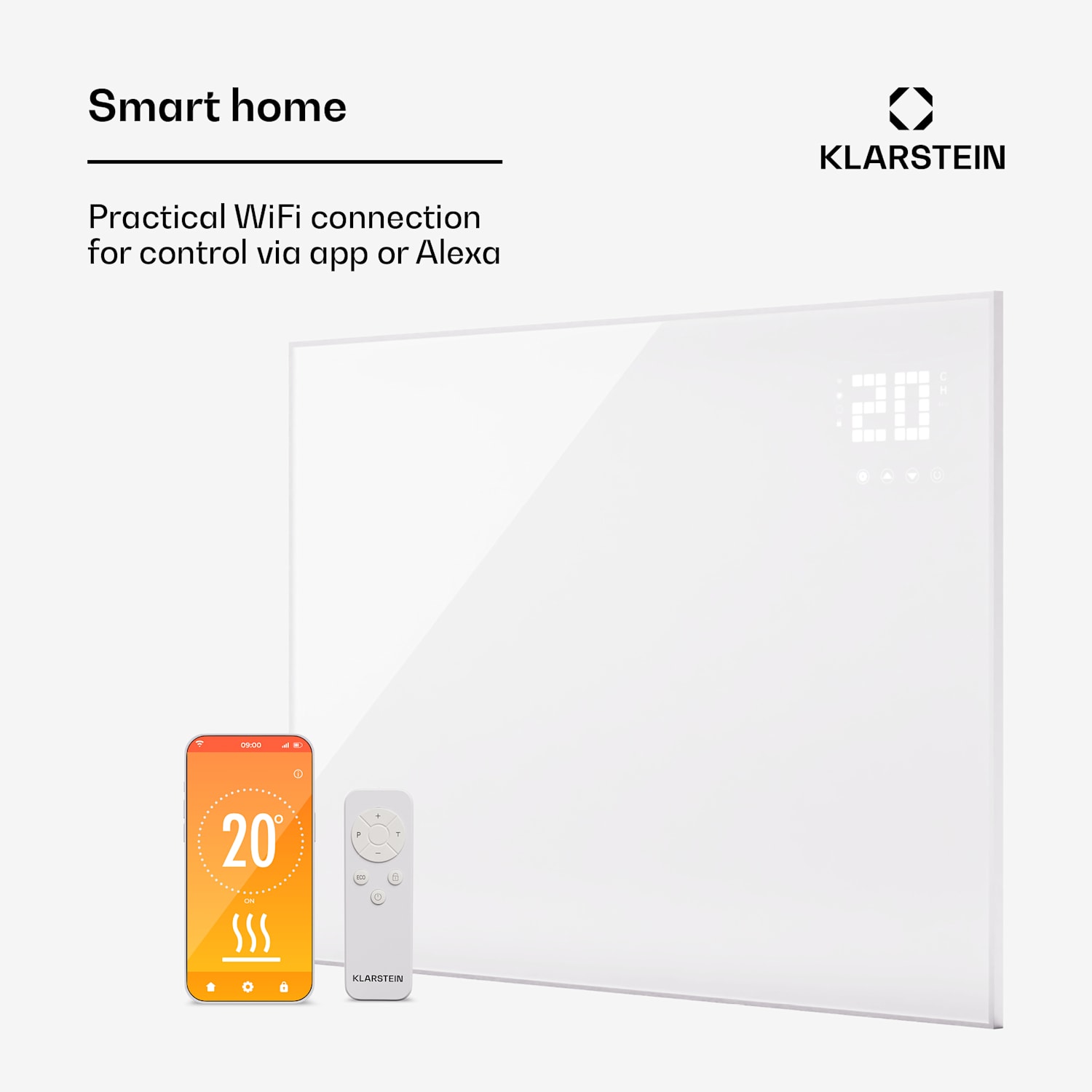 Aquecedor de infravermelhos Wonderwall Smart Bornholm 130 x 85 cm App 980W Horizontal | 980 W | Branco