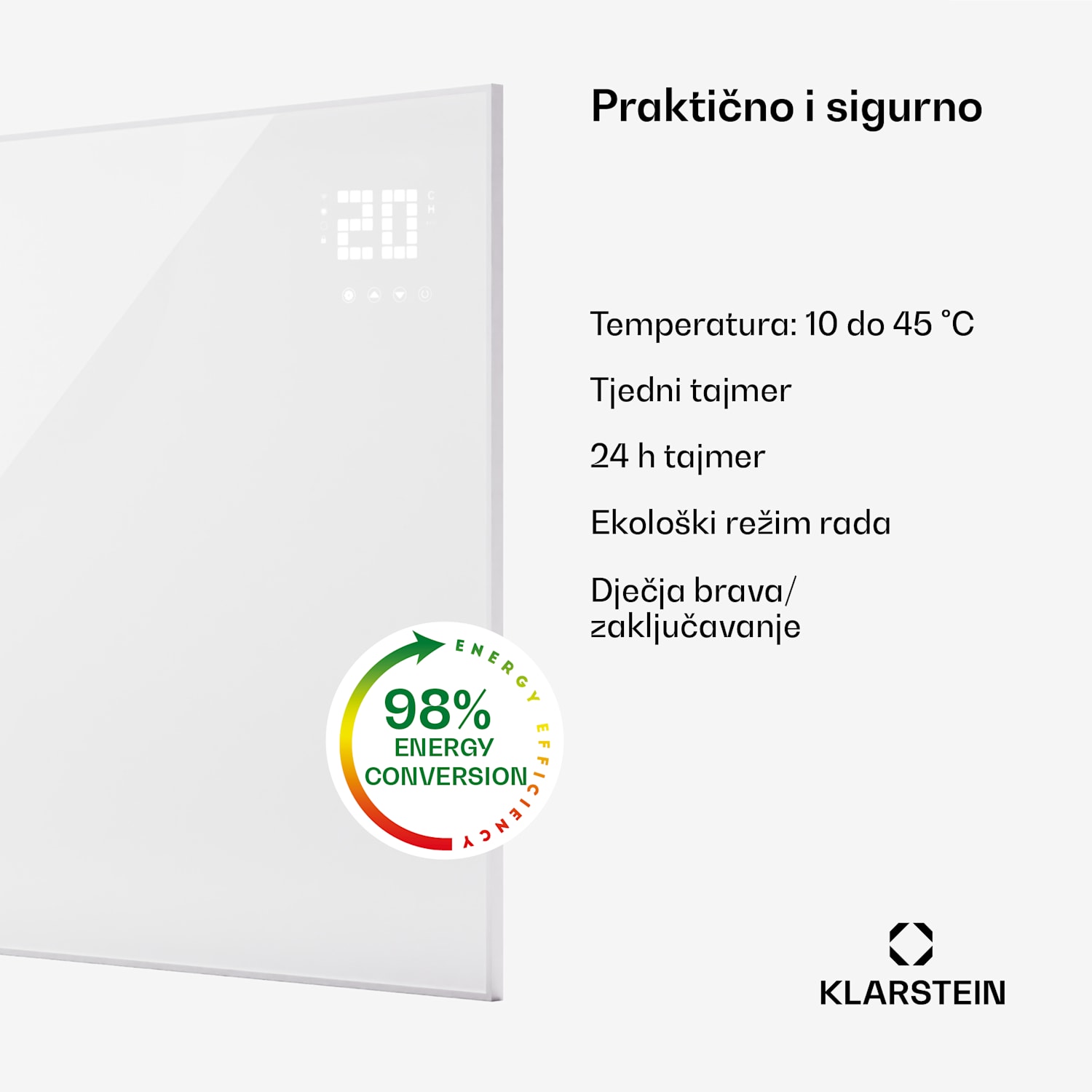 Wonderwall Smart Bornholm, infracrvena grijalica, 120 x 100 cm, 1200 W, aplikacija vodoravno | 1200 W | Bijela