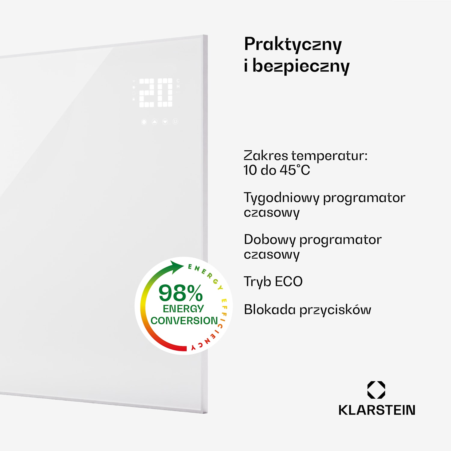 Wonderwall Smart Bornholm, panel grzewczy na podczerwień, grzejnik, promiennik, 1200 W, 125 x 100 cm, sterowanie za pomocą aplikacji poziome | 1200 W | Biały
