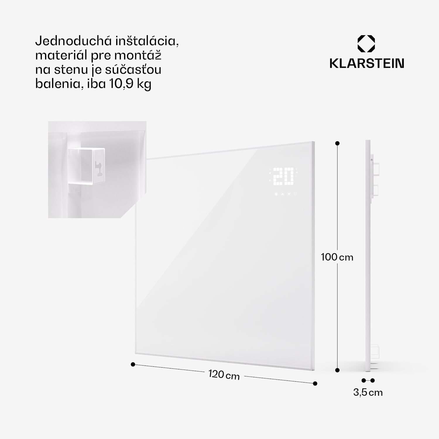 Wonderwall Smart Bornholm, infražiarič, 125 x 100 cm, 1200 W, aplikácia horizontálne | 1200 W | Biela