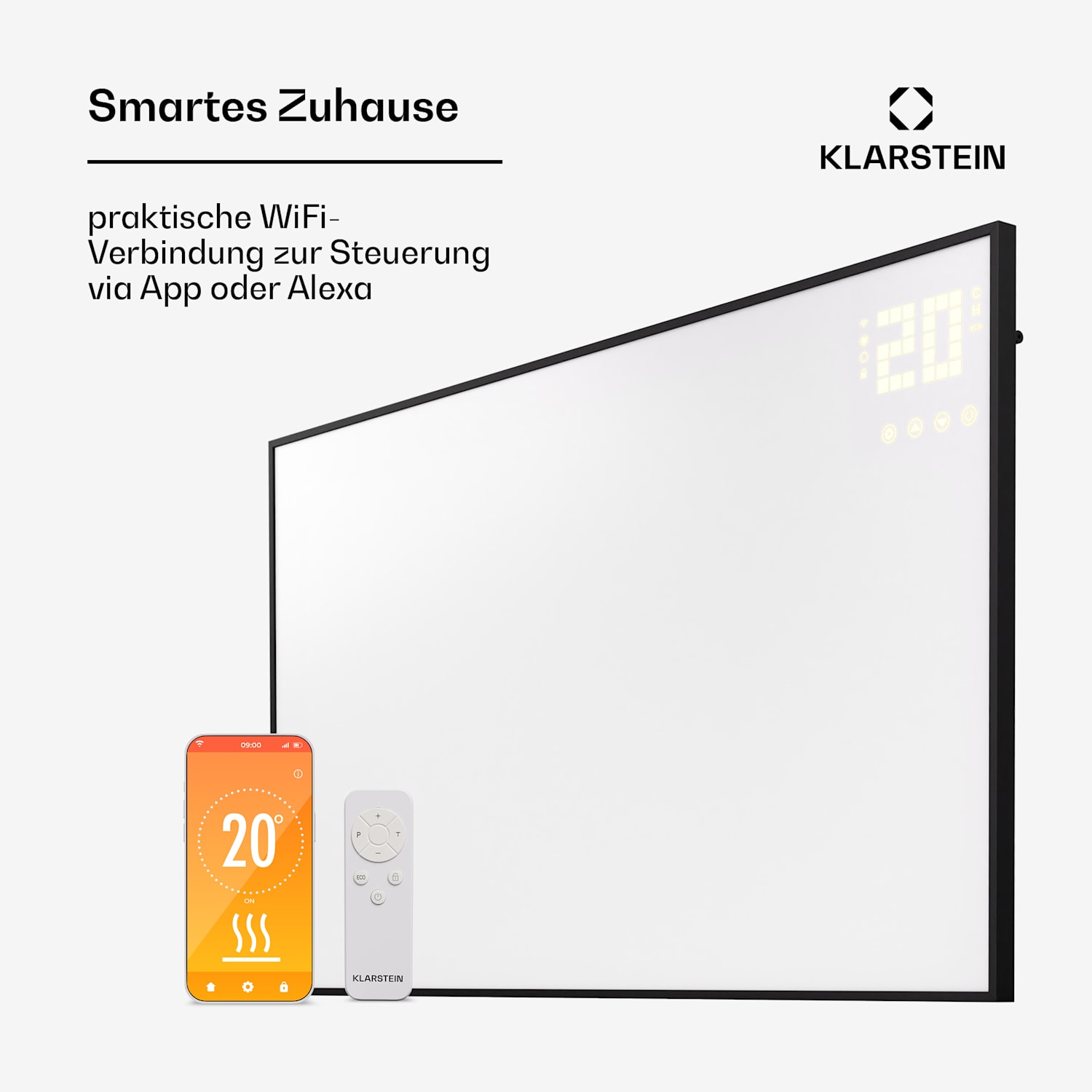 Wonderwall Smart Bornholm Infrarotheizung 110x65cm App 600W Horizontal | 600 W | Schwarz