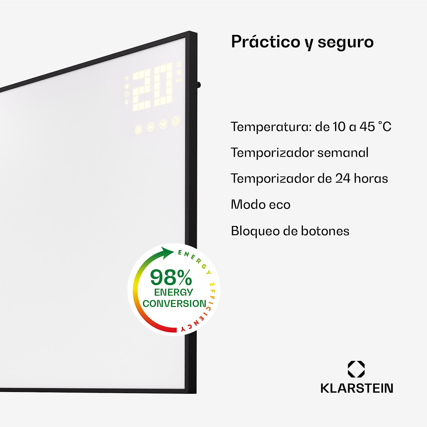 Calefactor infrarrojo Wonderwall Smart Bornholm 110x65cm App 600 W Horizontal | 600 W | Negro