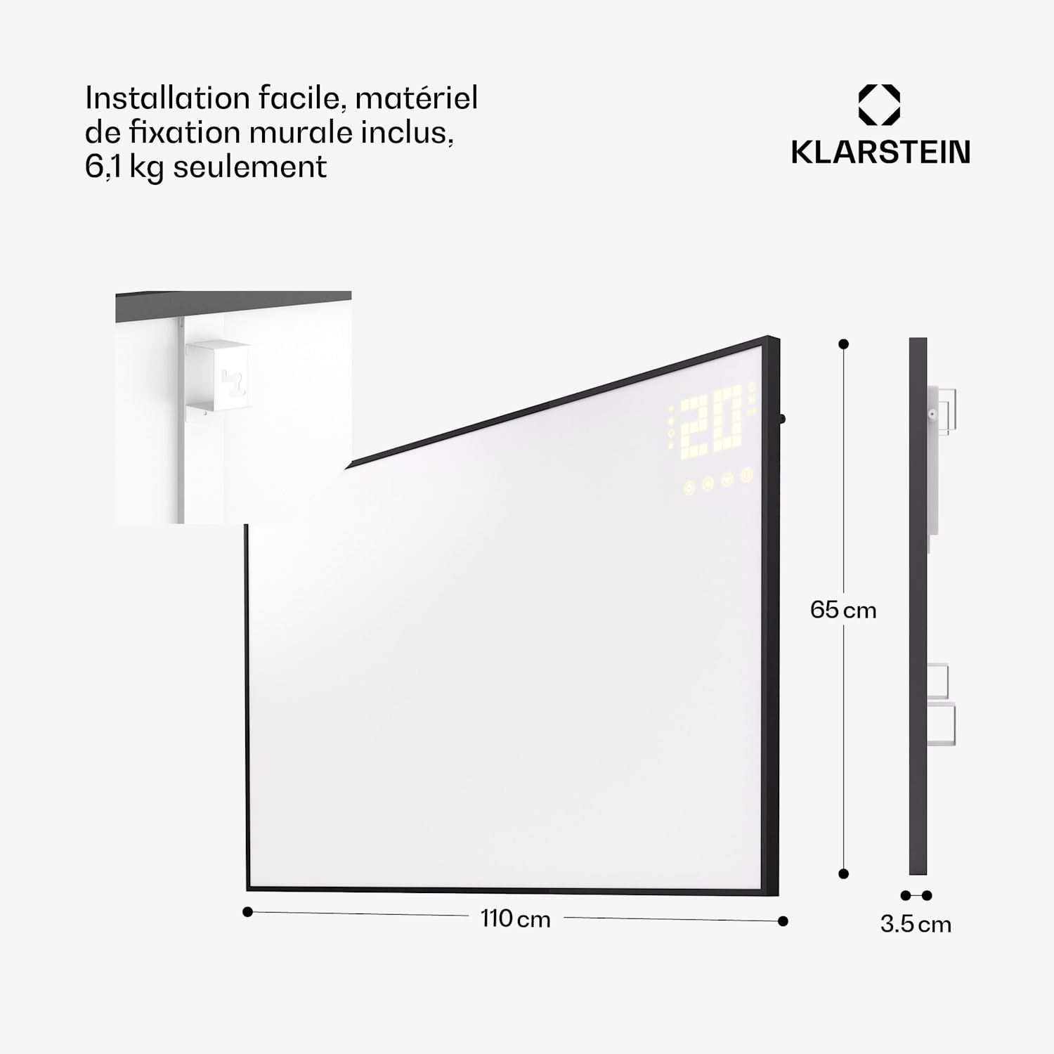 Wonderwall Smart Bornholm radiateur infrarouge 110x65 cm Application 600 W Horizontal | 600 W | Noir