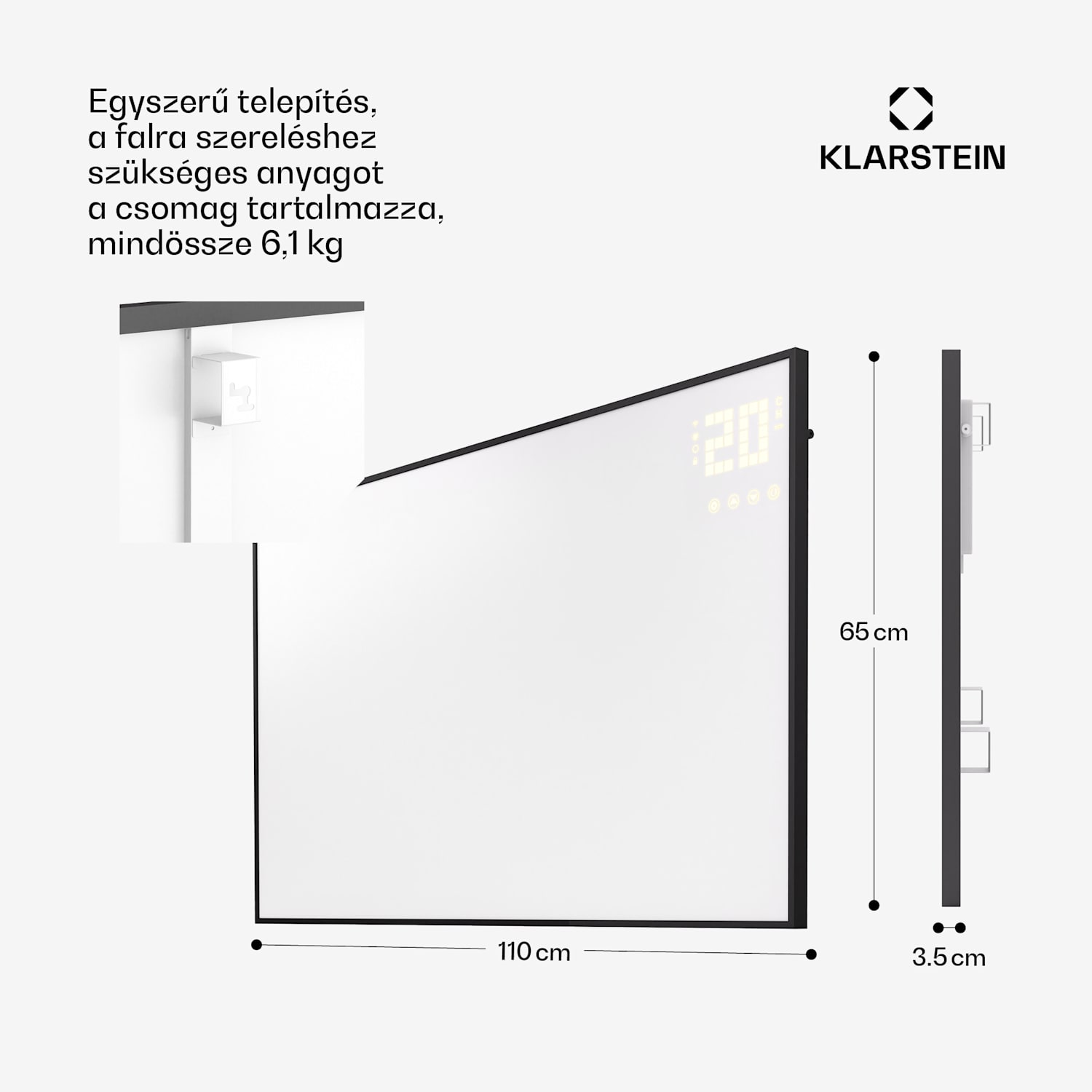 Wonderwall Smart Bornholm, infravörös hősugárzó, 100 x 60 cm, 600 W, applikáció vízszintes | 600 W | Fekete