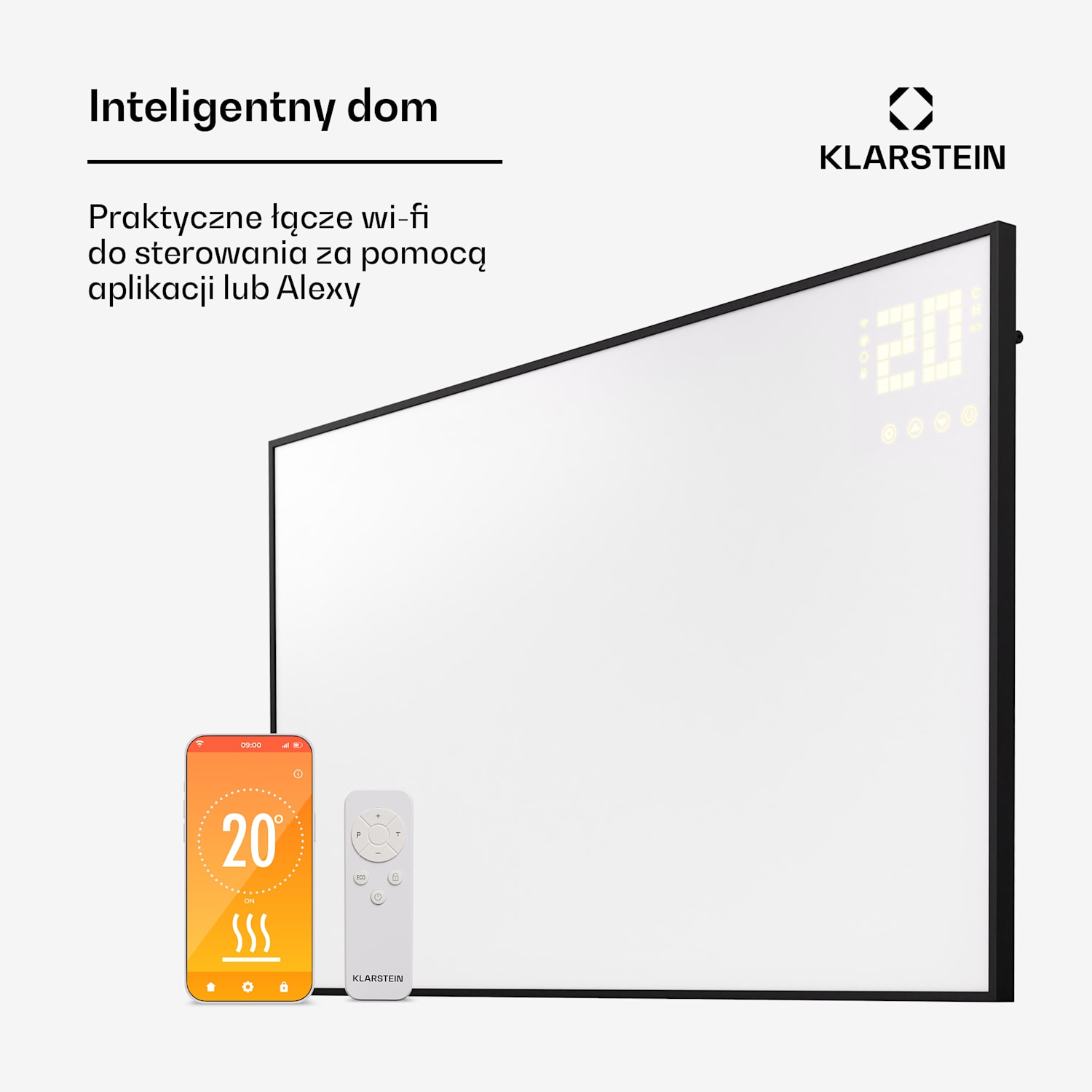 Wonderwall Smart Bornholm, panel grzewczy na podczerwień, grzejnik, promiennik, 600 W, 100 x 60 cm, sterowanie za pomocą aplikacji poziome | 600 W | Czarny