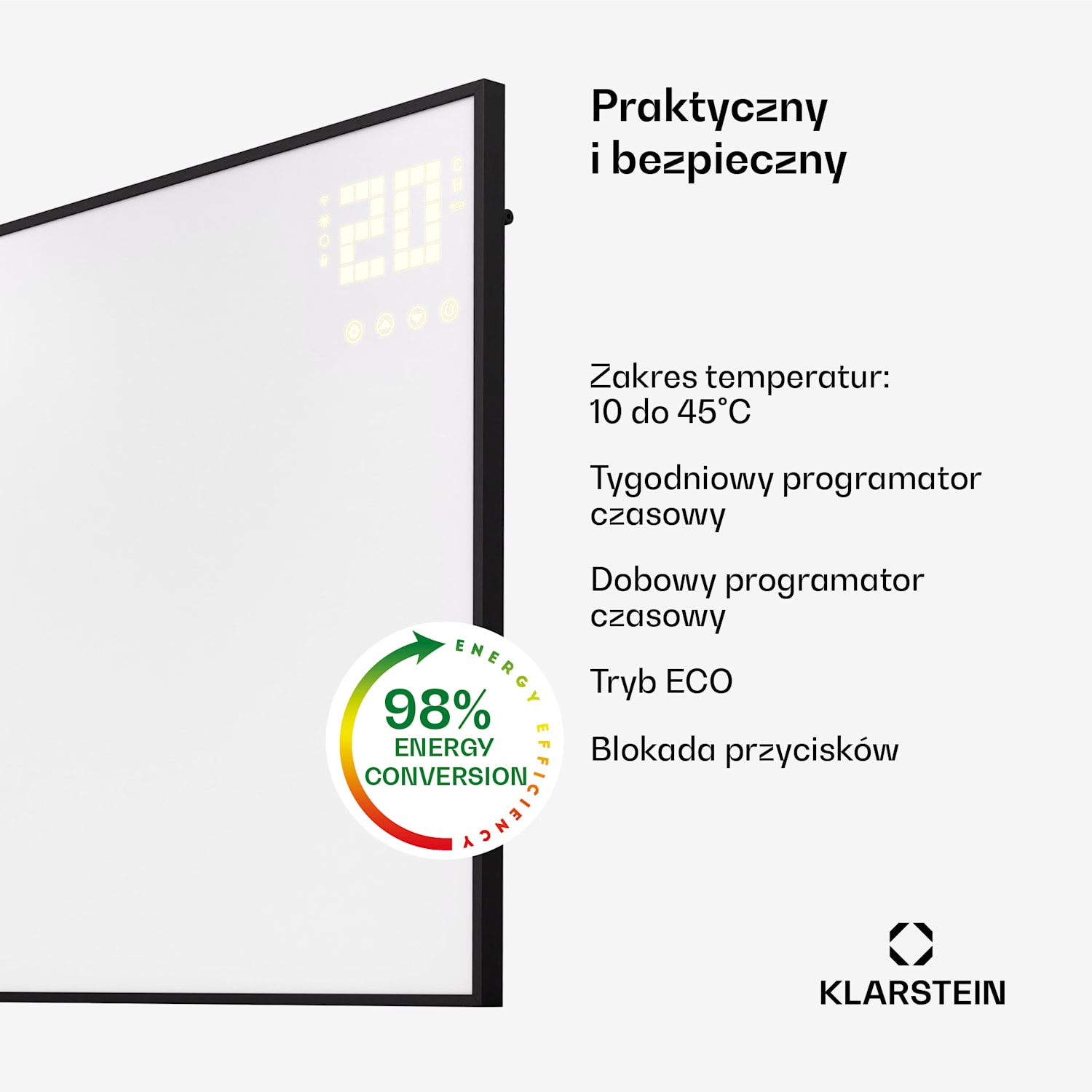 Wonderwall Smart Bornholm, panel grzewczy na podczerwień, grzejnik, promiennik, 600 W, 100 x 60 cm, sterowanie za pomocą aplikacji poziome | 600 W | Czarny