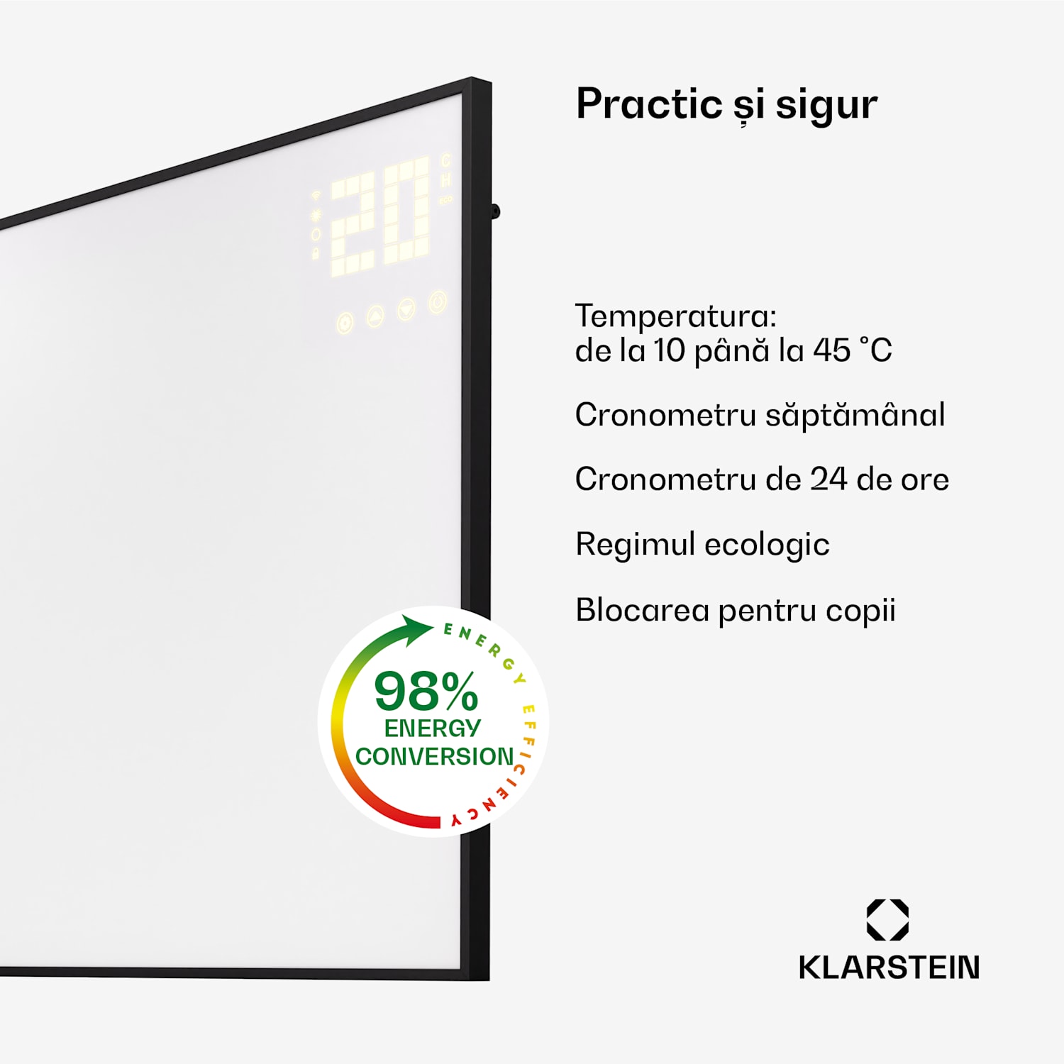 Wonderwall Smart Bornholm, încălzitor cu infraroșu, 100 x 60 cm, 600 W, aplicație Orizontal | 600 W | Negru