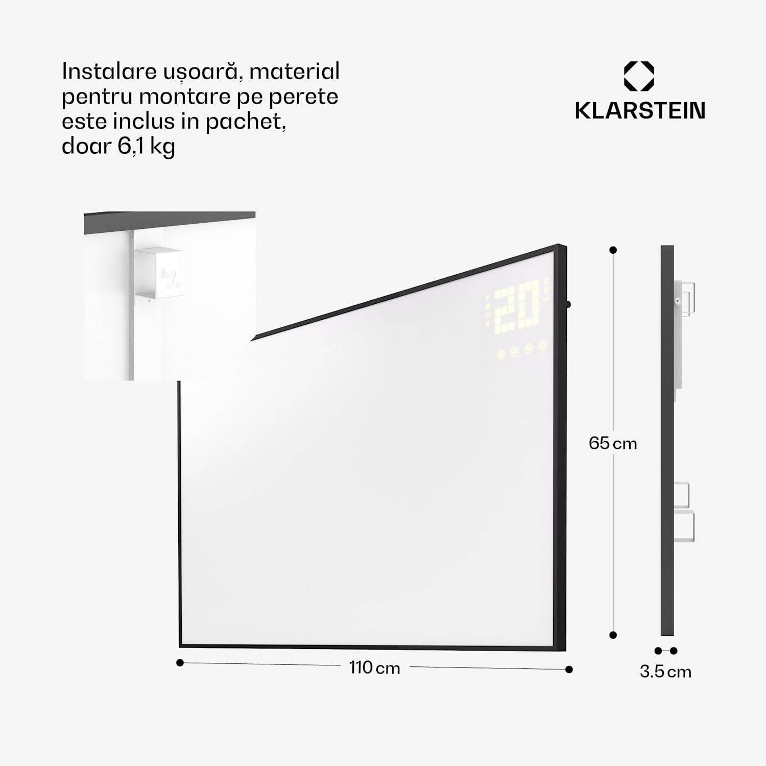 Wonderwall Smart Bornholm, încălzitor cu infraroșu, 100 x 60 cm, 600 W, aplicație Orizontal | 600 W | Negru