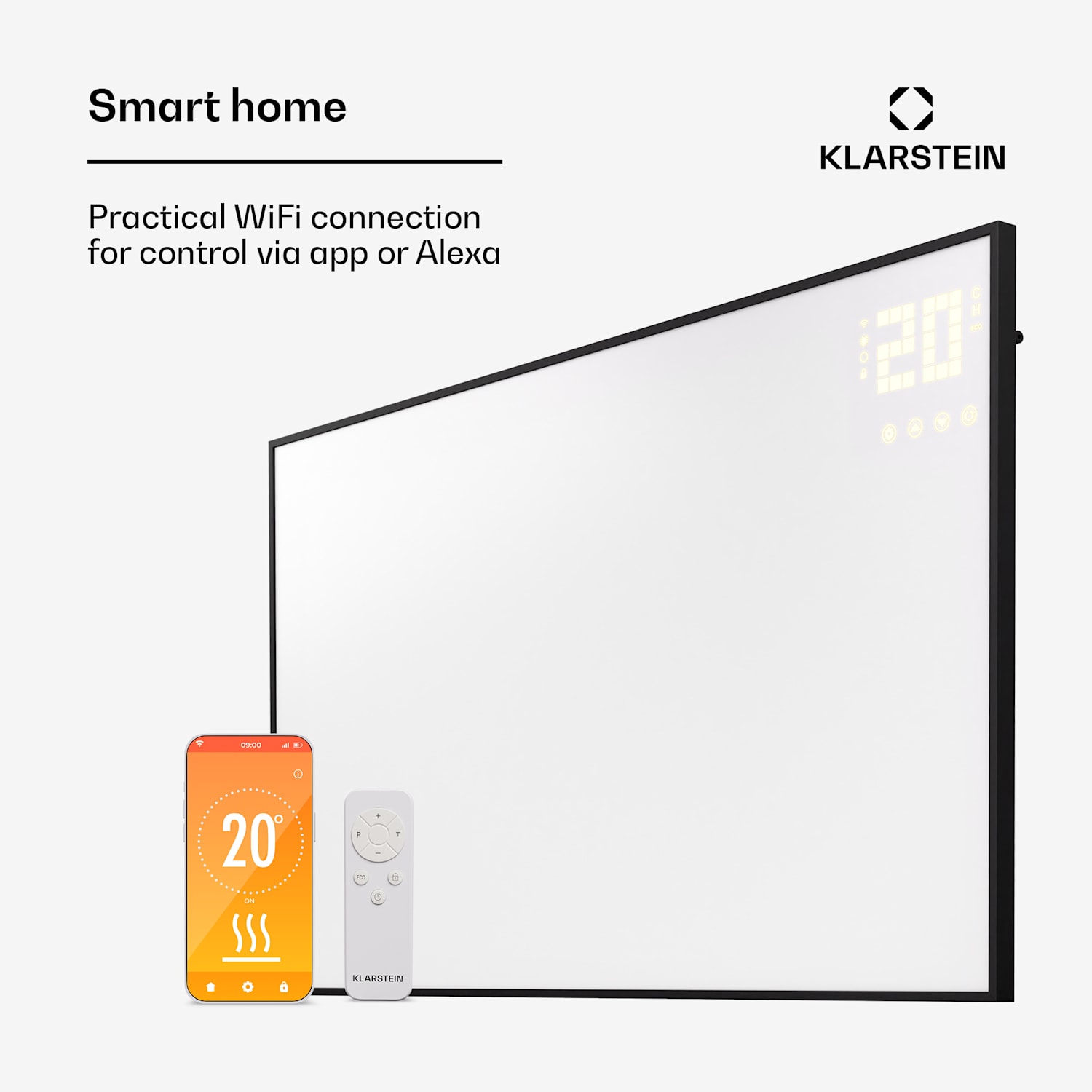 Aquecedor infravermelho Wonderwall Smart Bornholm 110 x 65 cm App 600W Horizontal | 600 W | Preto