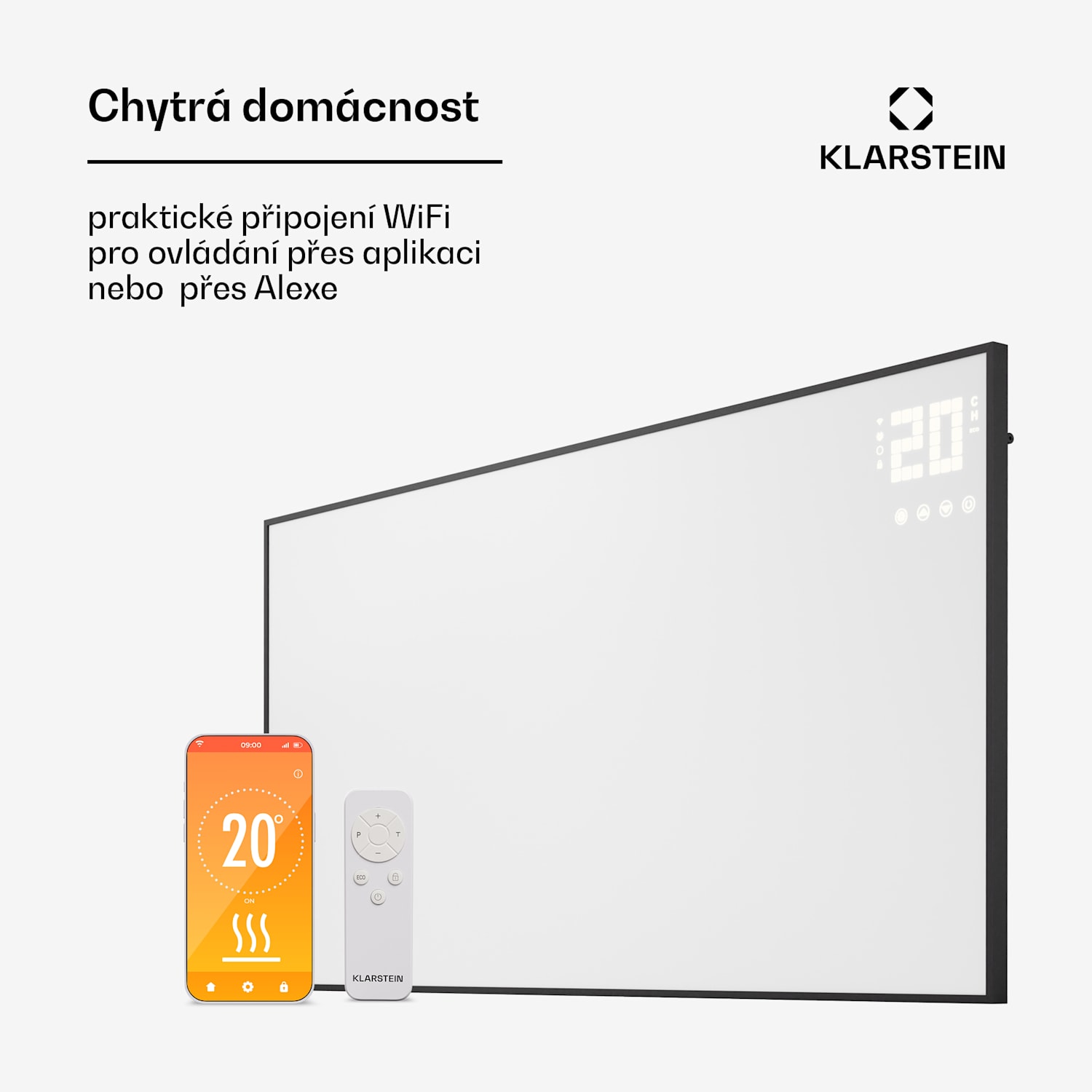 Wonderwall Smart Bornholm, infračervený ohřívač, 120 x 60 cm, 770 W, aplikace horizontálně | 770 W | Černá