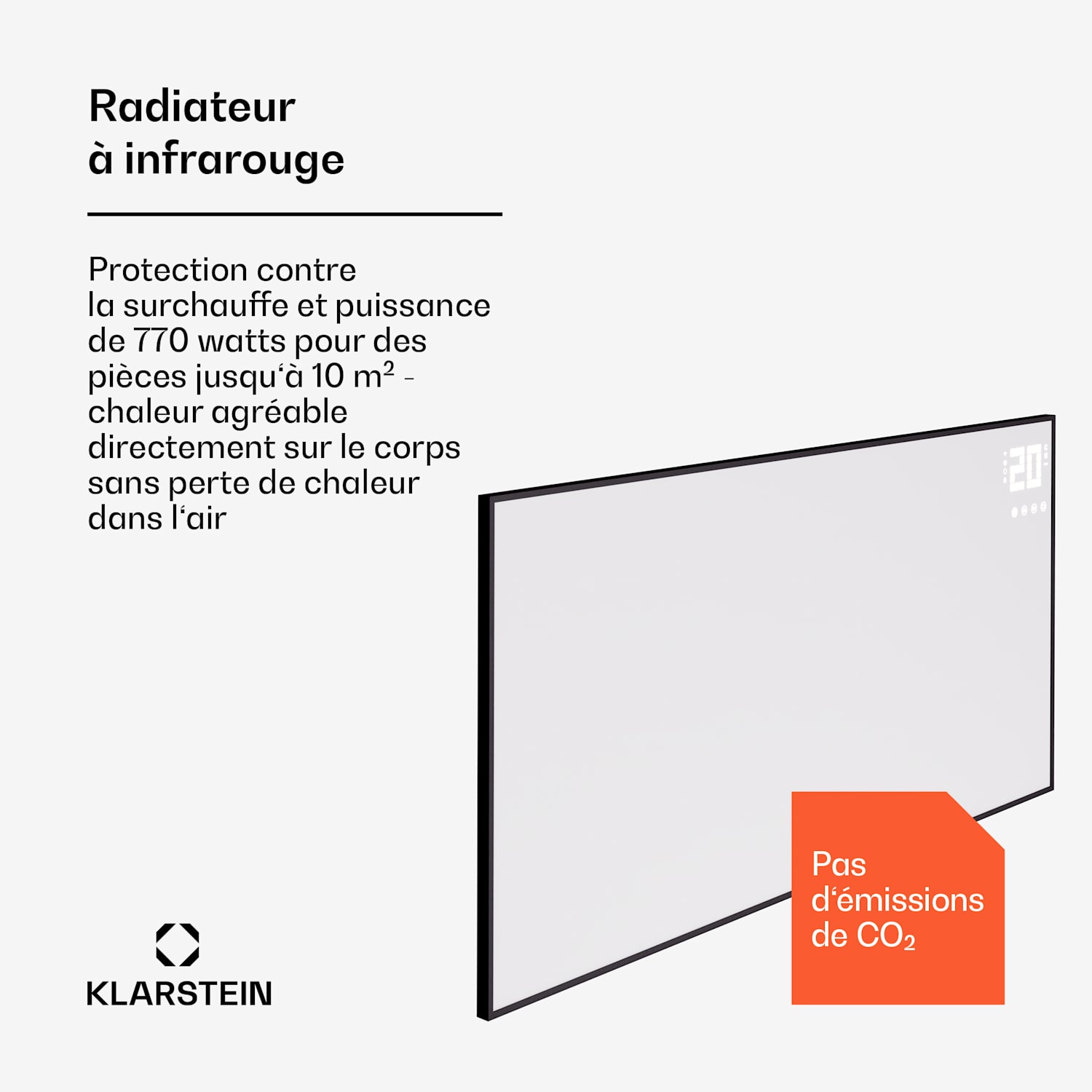 Wonderwall Smart Bornholm radiateur infrarouge 130 x 65 cm Application 770 W Horizontal | 770 W | Noir