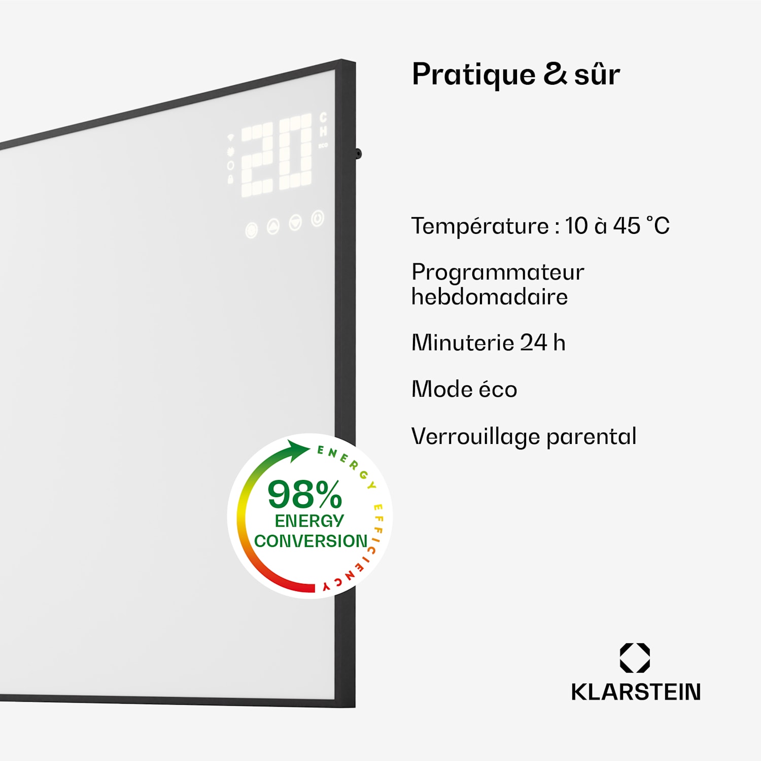 Wonderwall Smart Bornholm radiateur infrarouge 130 x 65 cm Application 770 W Horizontal | 770 W | Noir