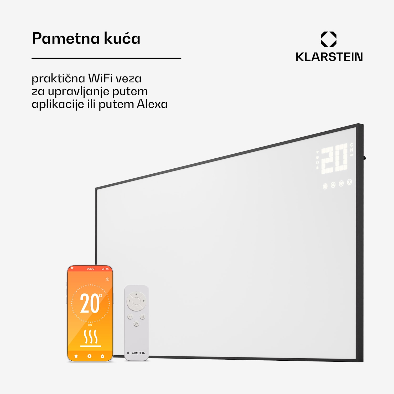 Wonderwall Smart Bornholm, infracrvena grijalica, 120 x 60 cm, 770 W, aplikacija vodoravno | 770 W | Crna
