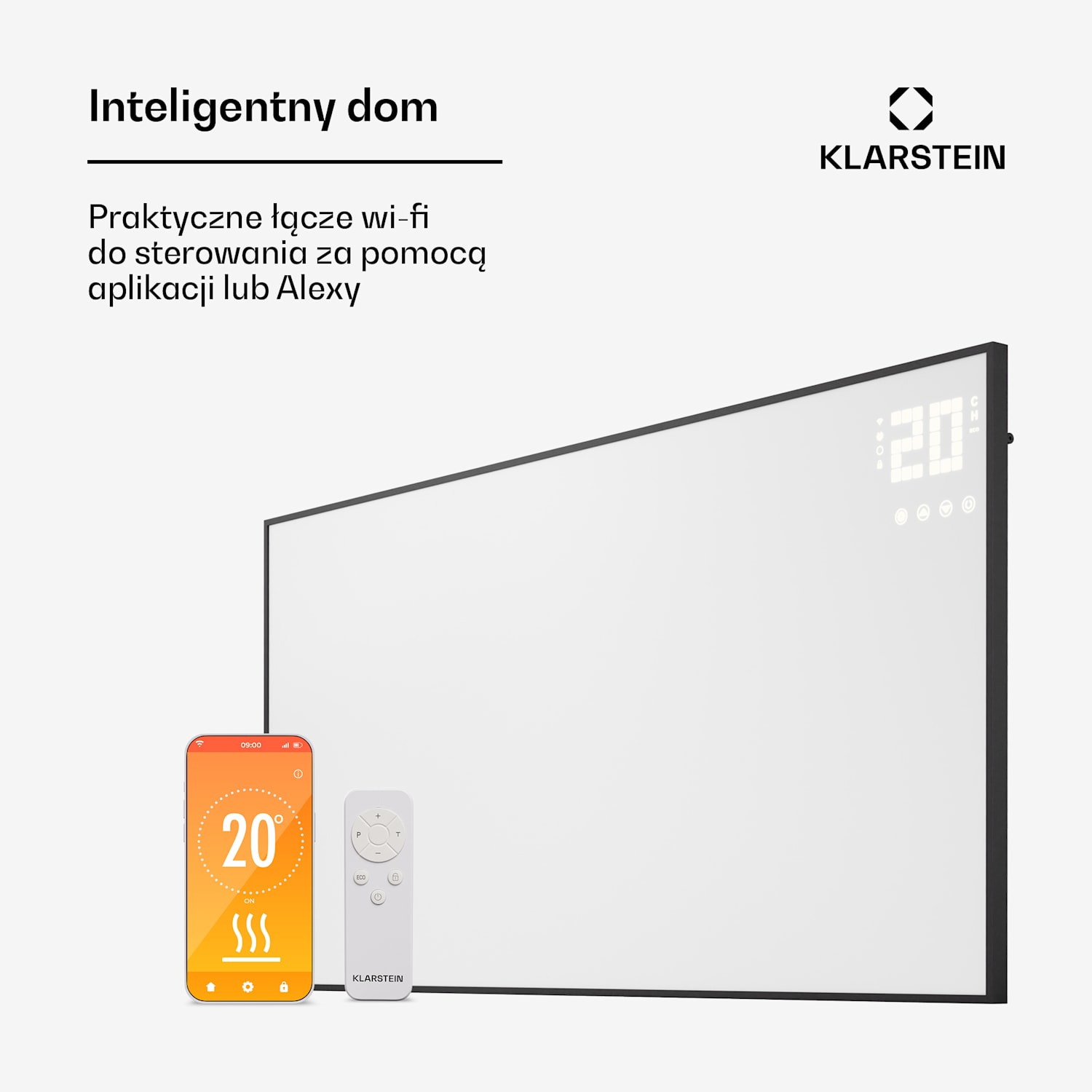 Wonderwall Smart Bornholm, panel grzewczy na podczerwień, grzejnik, promiennik, 770 W, 130 x 65 cm, sterowanie za pomocą aplikacji poziome | 770 W | Czarny