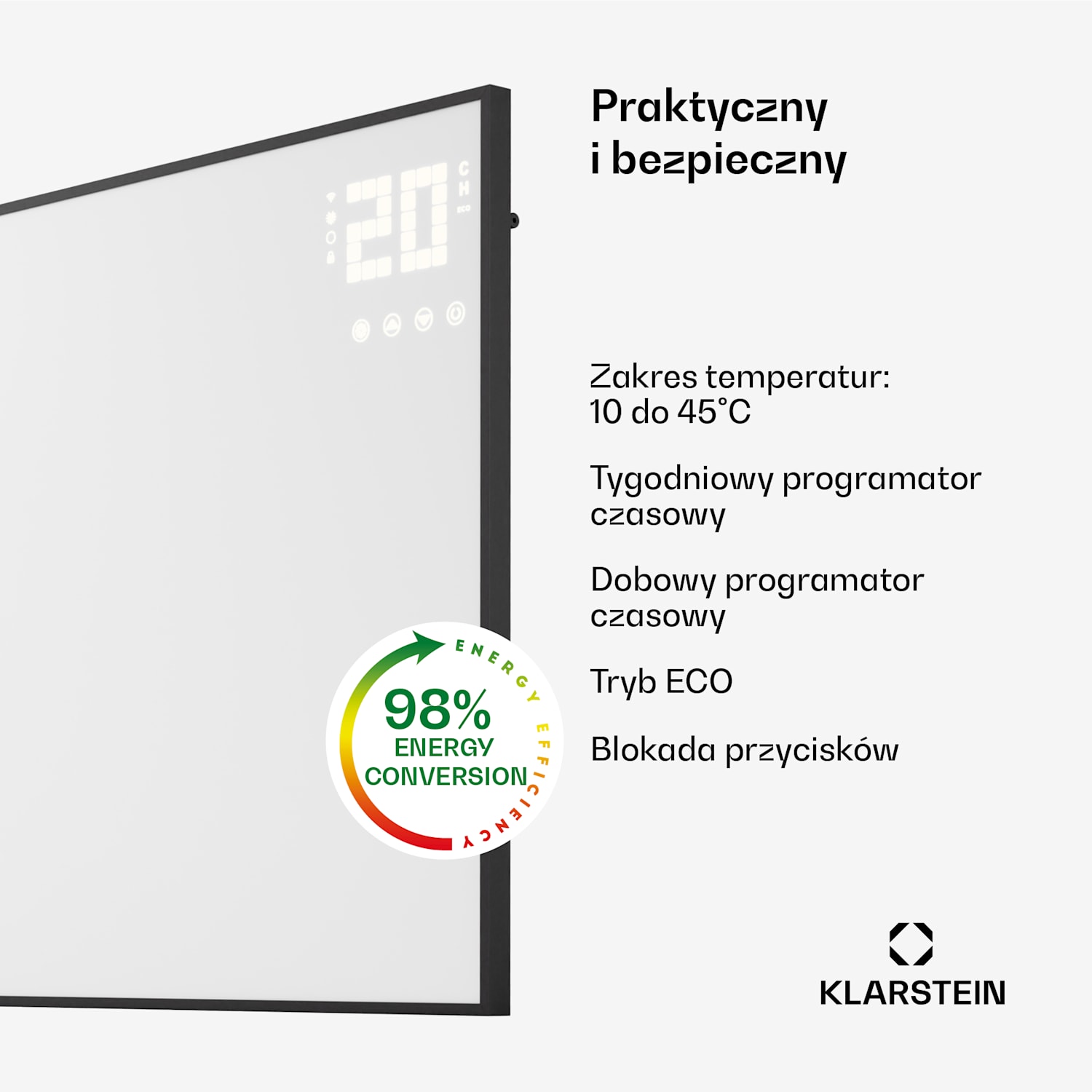 Wonderwall Smart Bornholm, panel grzewczy na podczerwień, grzejnik, promiennik, 770 W, 130 x 65 cm, sterowanie za pomocą aplikacji poziome | 770 W | Czarny