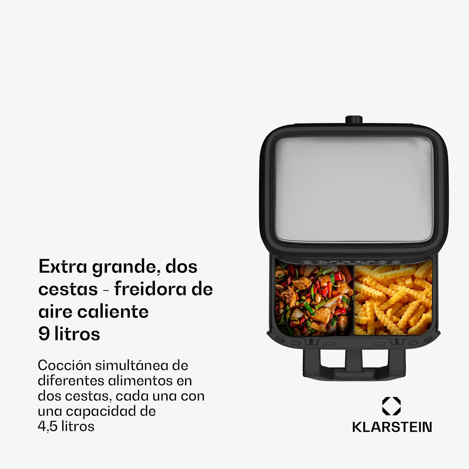 Freidora de aire caliente VitaFry Duo Elegance 9 litros 2 zonas de cocción 6 programas VitaFry Duo Skylight | 9 Ltr