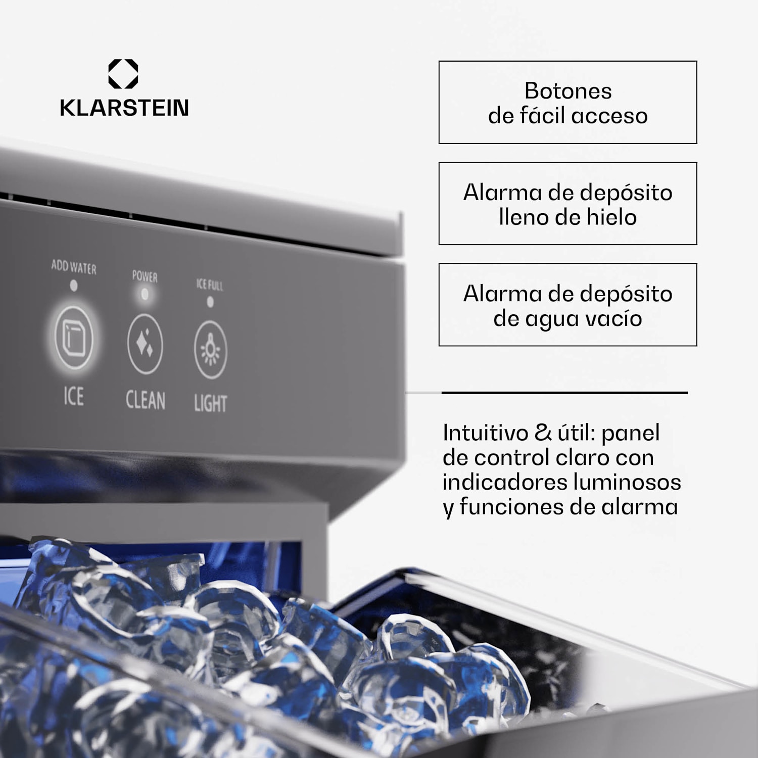 Ice Galet Máquina de cubitos de hielo 20 kg/24 h Auto-Clean Depósito de agua de 2,2 litros Negro