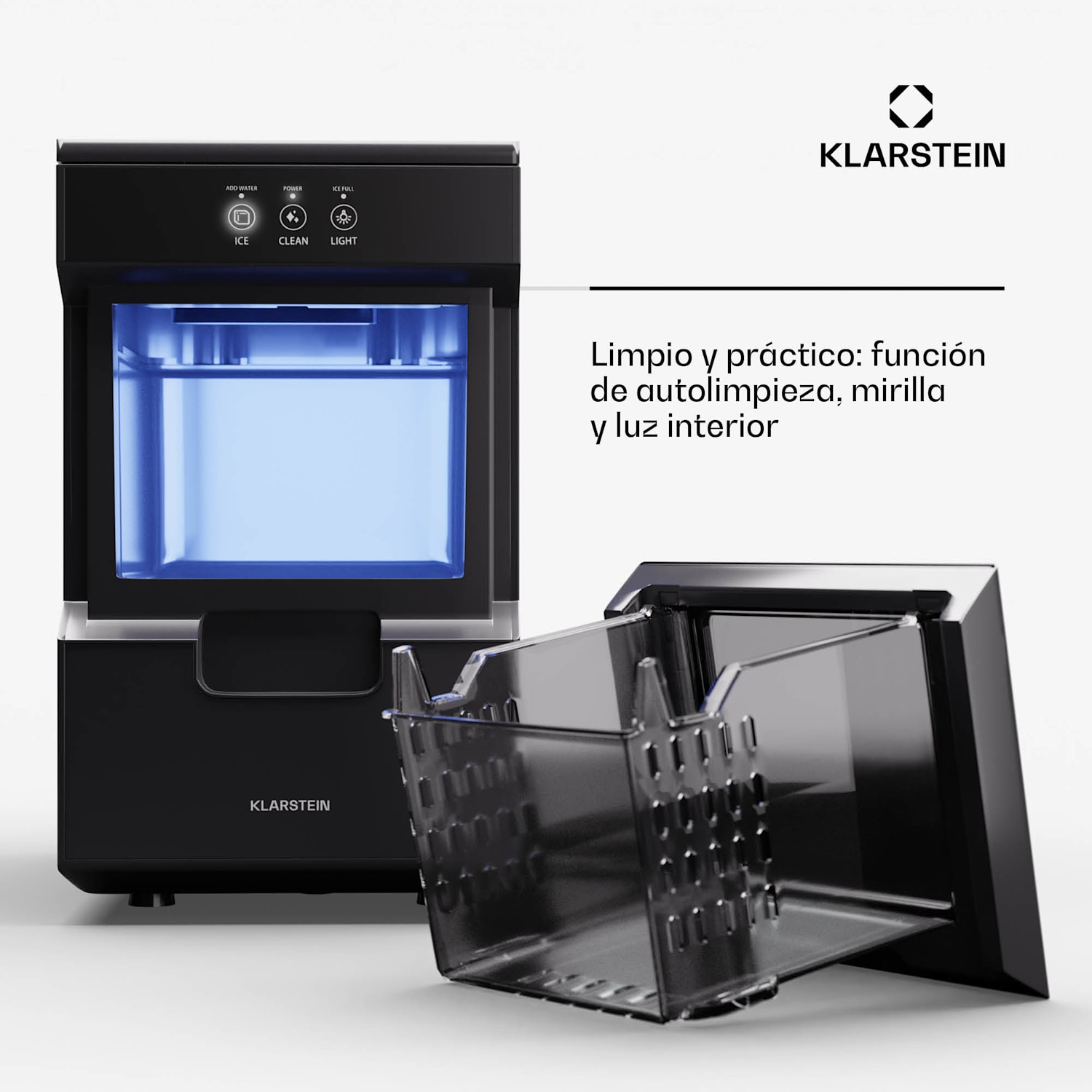 Ice Galet Máquina de cubitos de hielo 20 kg/24 h Auto-Clean Depósito de agua de 2,2 litros Negro