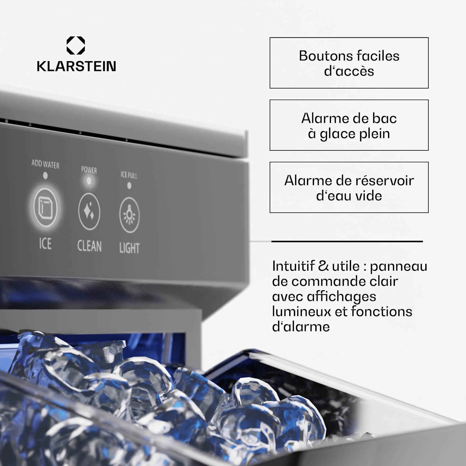 Ice Galet machine à pépites de glace 20 kg/24 h Auto-Clean réservoir d'eau 2,2 litres Noir