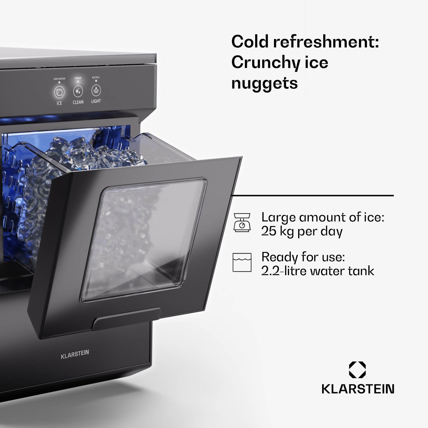 Ice Galet -jääpalakone 20 kg/24 h Auto-Clean 2,2 litran vesisäiliö Musta