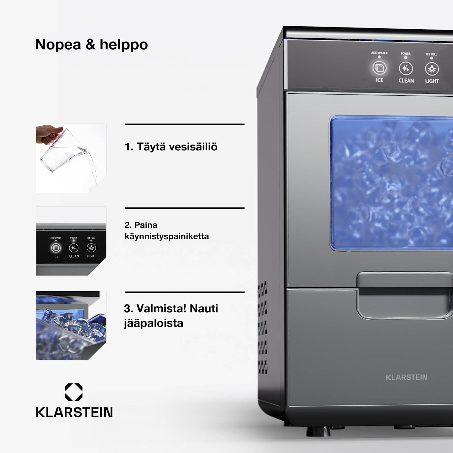 Ice Galet -jääpalakone 20 kg/24 h Auto-Clean 2,2 litran vesisäiliö Ruostumaton Teräs