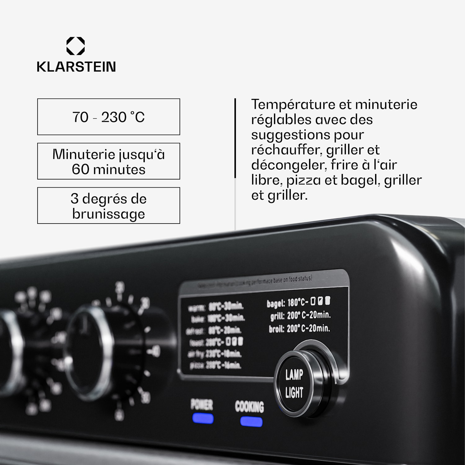 Air Glaze Friteuse à air chaud 2000 W 34 L 9 programmes Chaleur de voûte et de sole 2000 W 34 L 9 programmes Mécanique | Acier Inoxydable