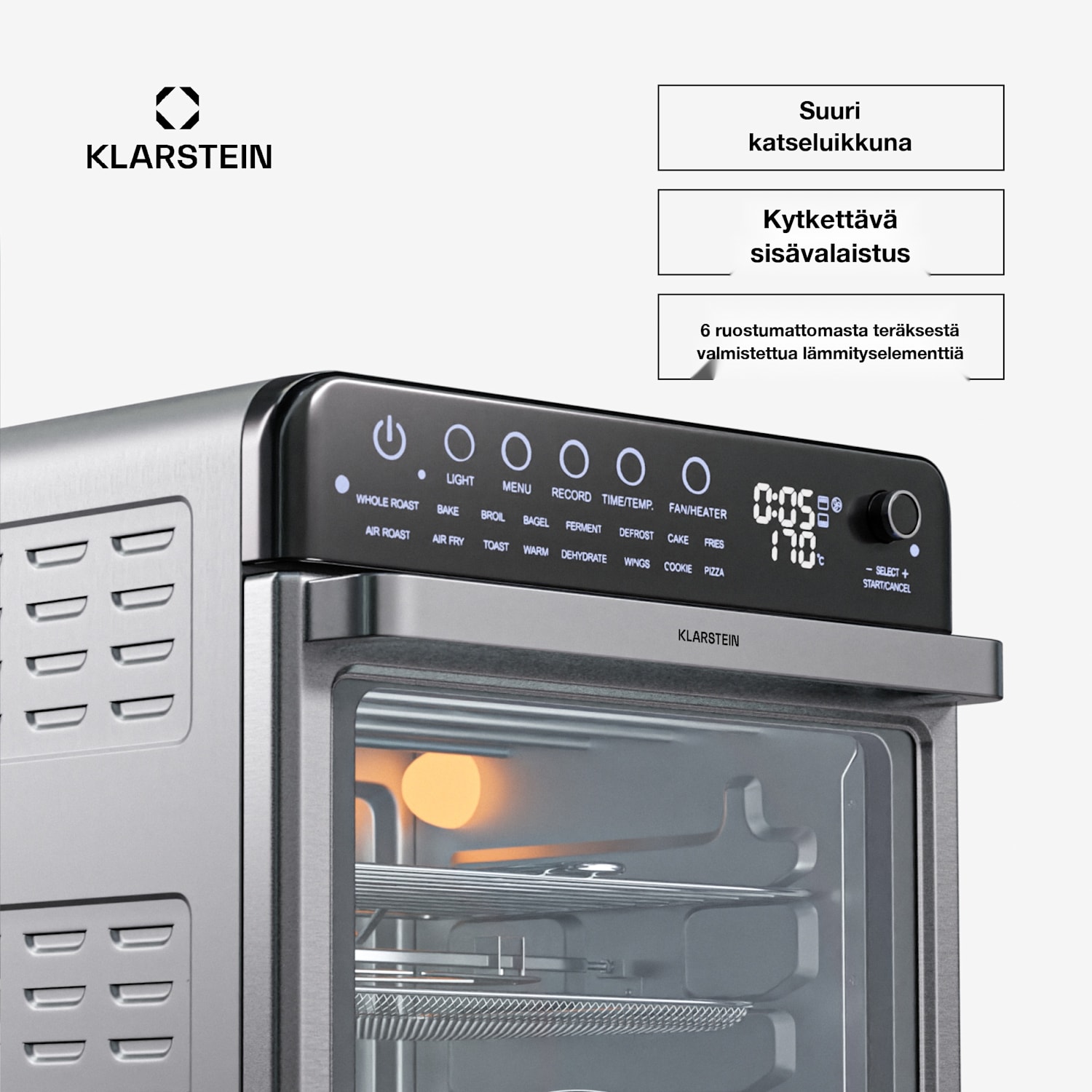 Air Glaze Digital kuumailmakeitin 2000 W 34 l 16 ohjelmaa ylä- ja alalämpö Digitaalinen | Ruostumaton Teräs