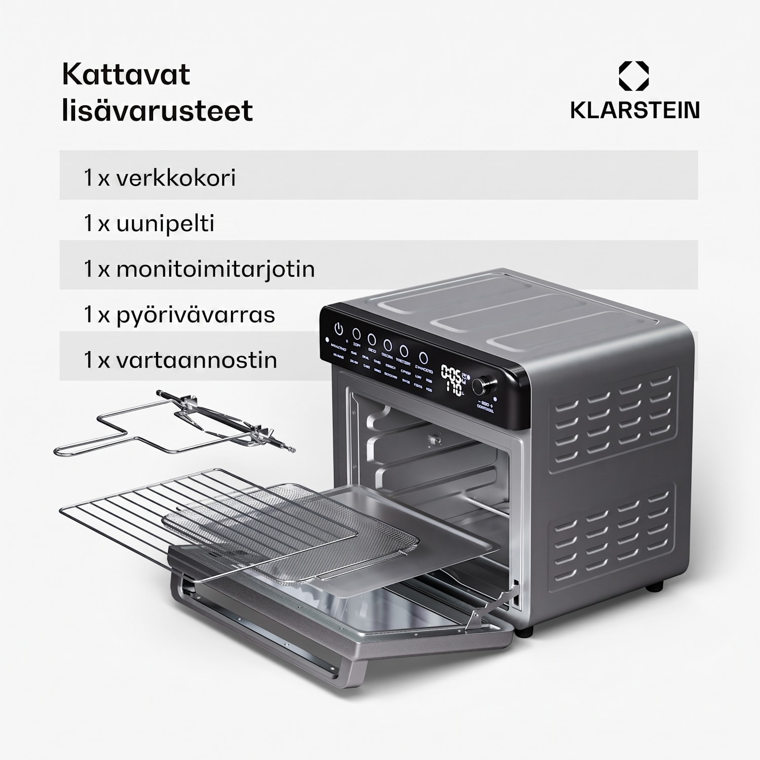 Air Glaze Digital kuumailmakeitin 2000 W 34 l 16 ohjelmaa ylä- ja alalämpö Digitaalinen | Ruostumaton Teräs