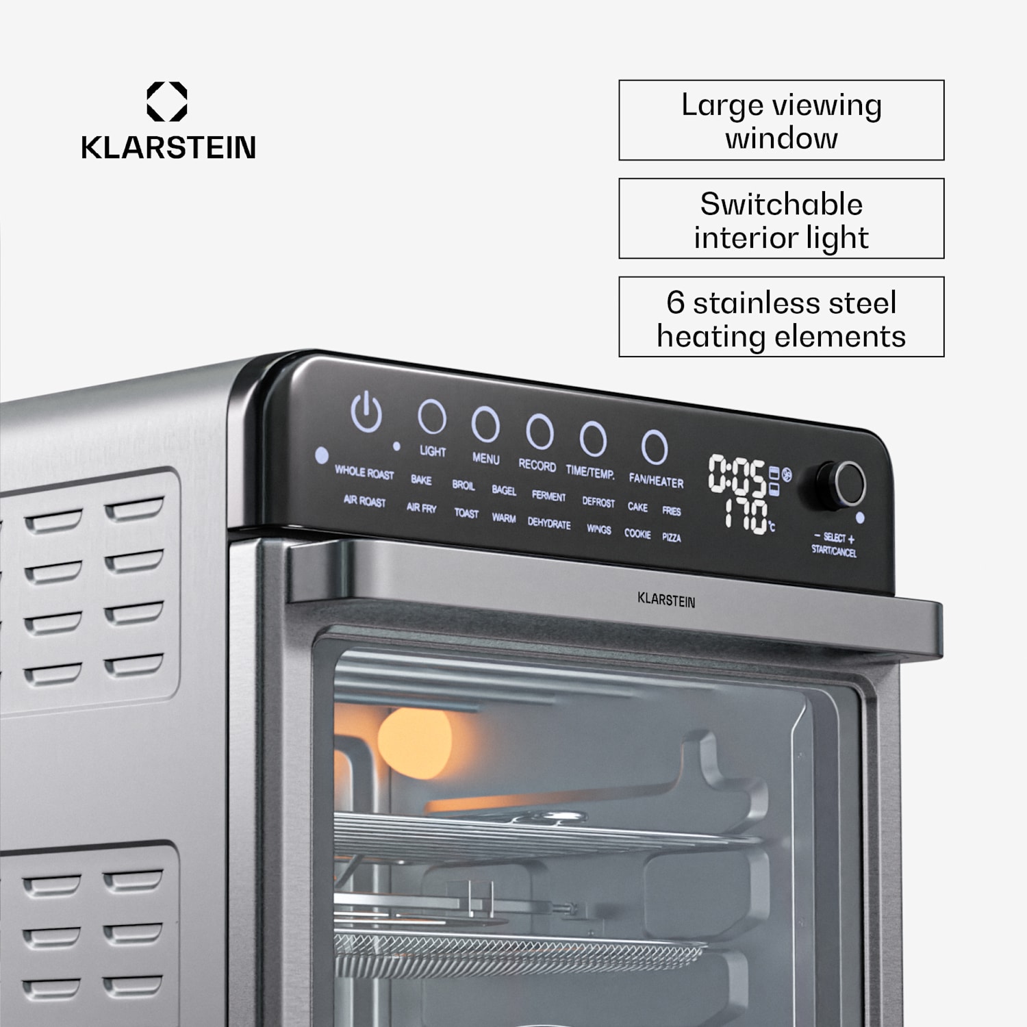 Air Glaze, digitální horkovzdušná fritéza, 2000 W, 34 l, 16 programů, horní a spodní ohřev 