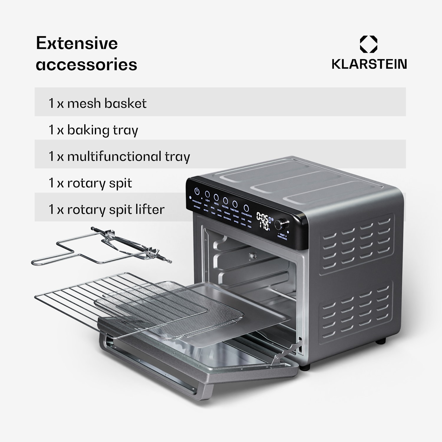 Air Glaze, digitální horkovzdušná fritéza, 2000 W, 34 l, 16 programů, horní a spodní ohřev 