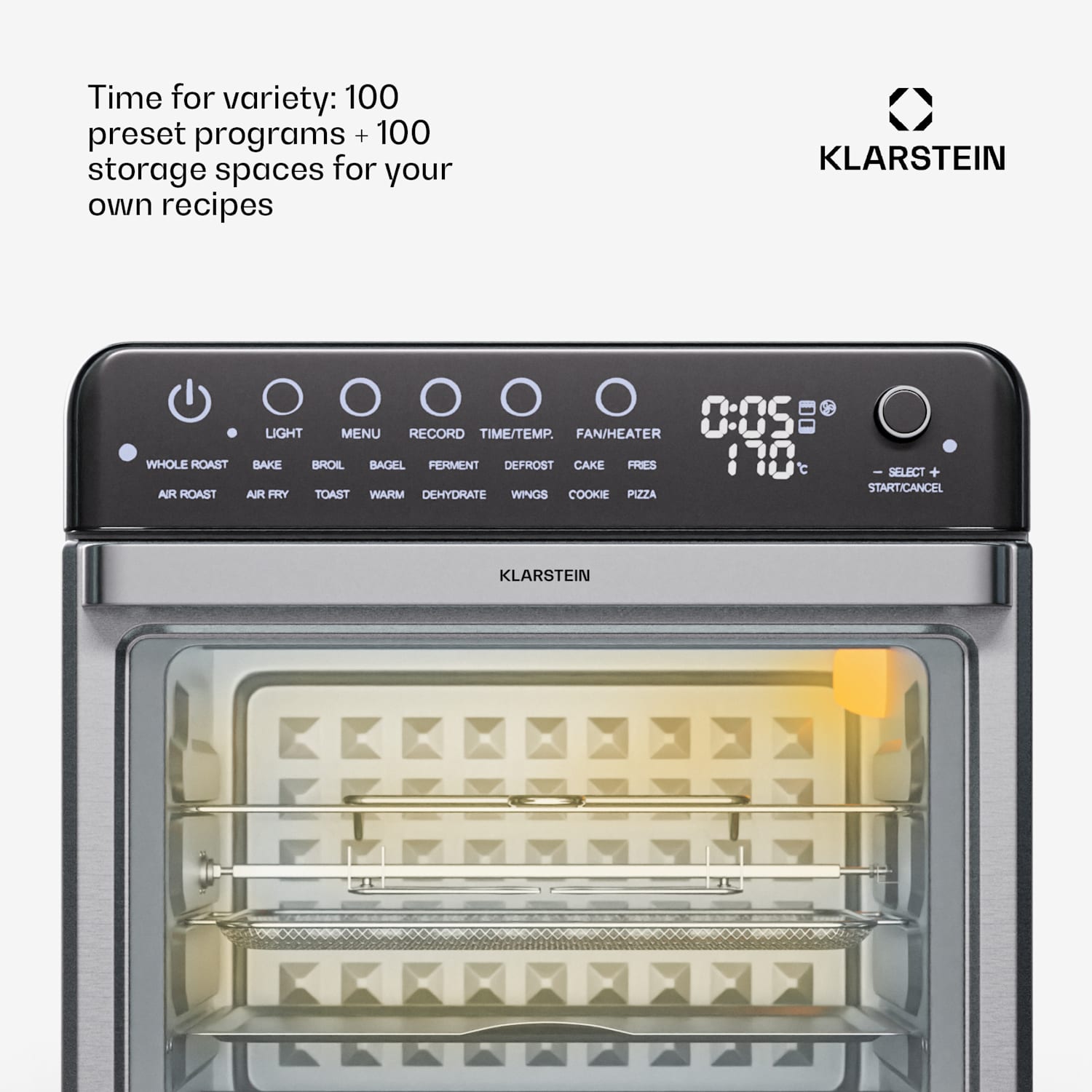 Air Glaze, digitální horkovzdušná fritéza, 2000 W, 34 l, 16 programů, horní a spodní ohřev 