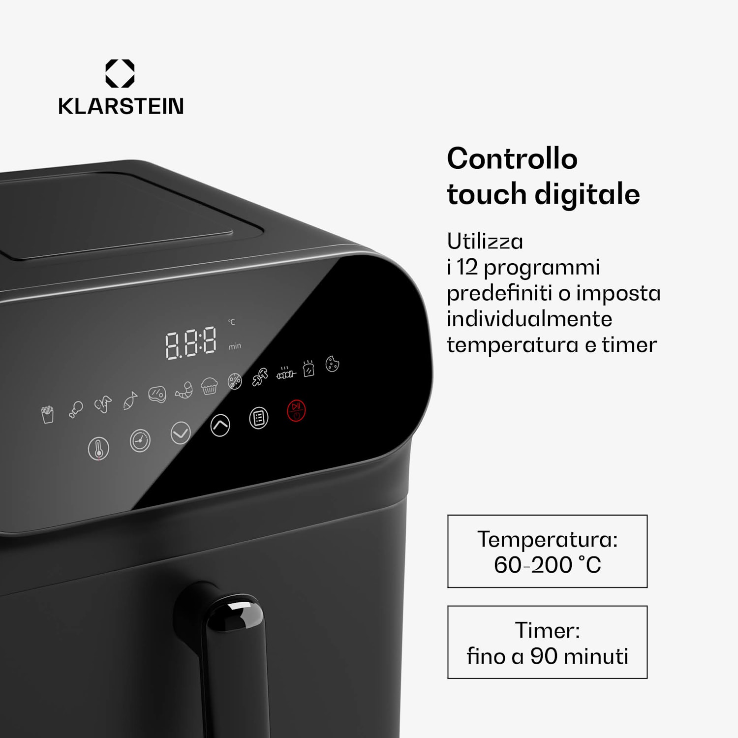 AeroCrisp 6 Digital - Friggitrice ad aria calda, 1700 W, 6 L, 12 programmi, touch Digitale | 6 L | Nero
