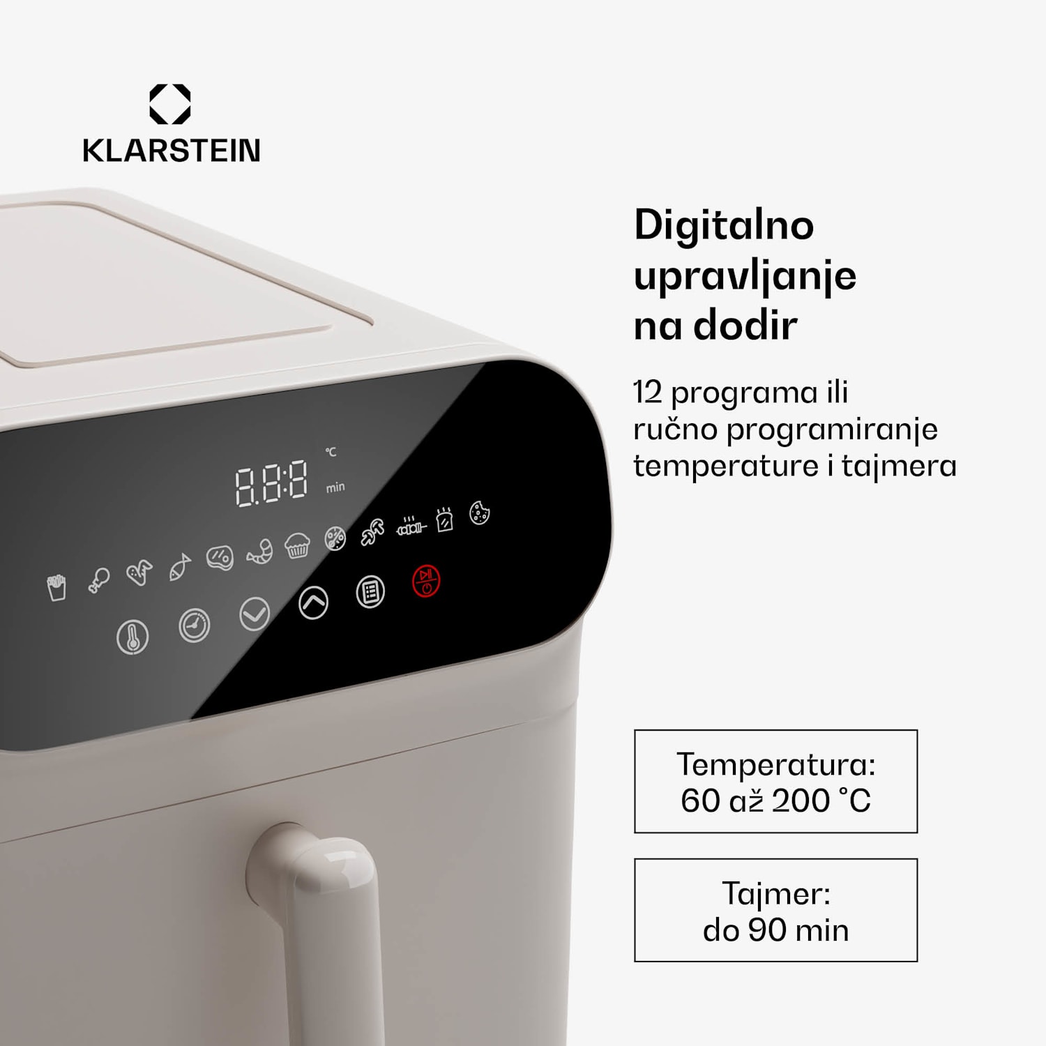 AeroCrisp 9 Digital, friteza na topli zrak, 1900 W, 9 litara, 12 programa, upravljanje na dodir digitalni | 9 L | Pijesak