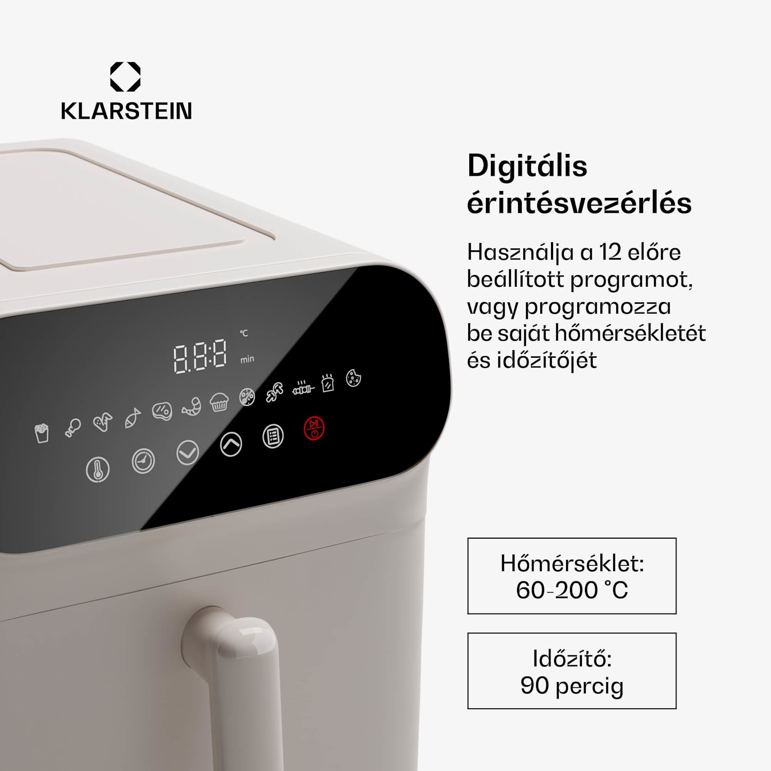 AeroCrisp 9 Digital, forrólevegős fritőz, 1900 W, 9 liter, 12 program, érintéses vezérlés 