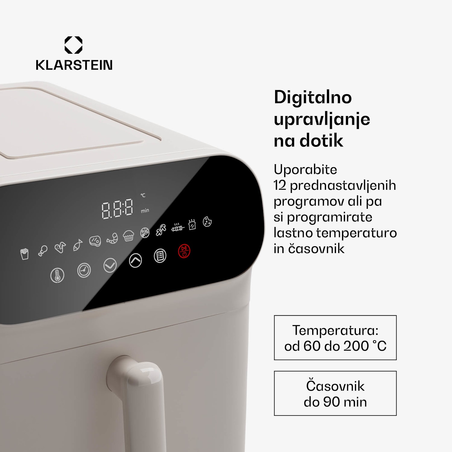 AeroCrisp 9 Digital, cvrtnik na vroč zrak, 1900 V, 9 litrov, 12 programov, upravljanje na dotik 