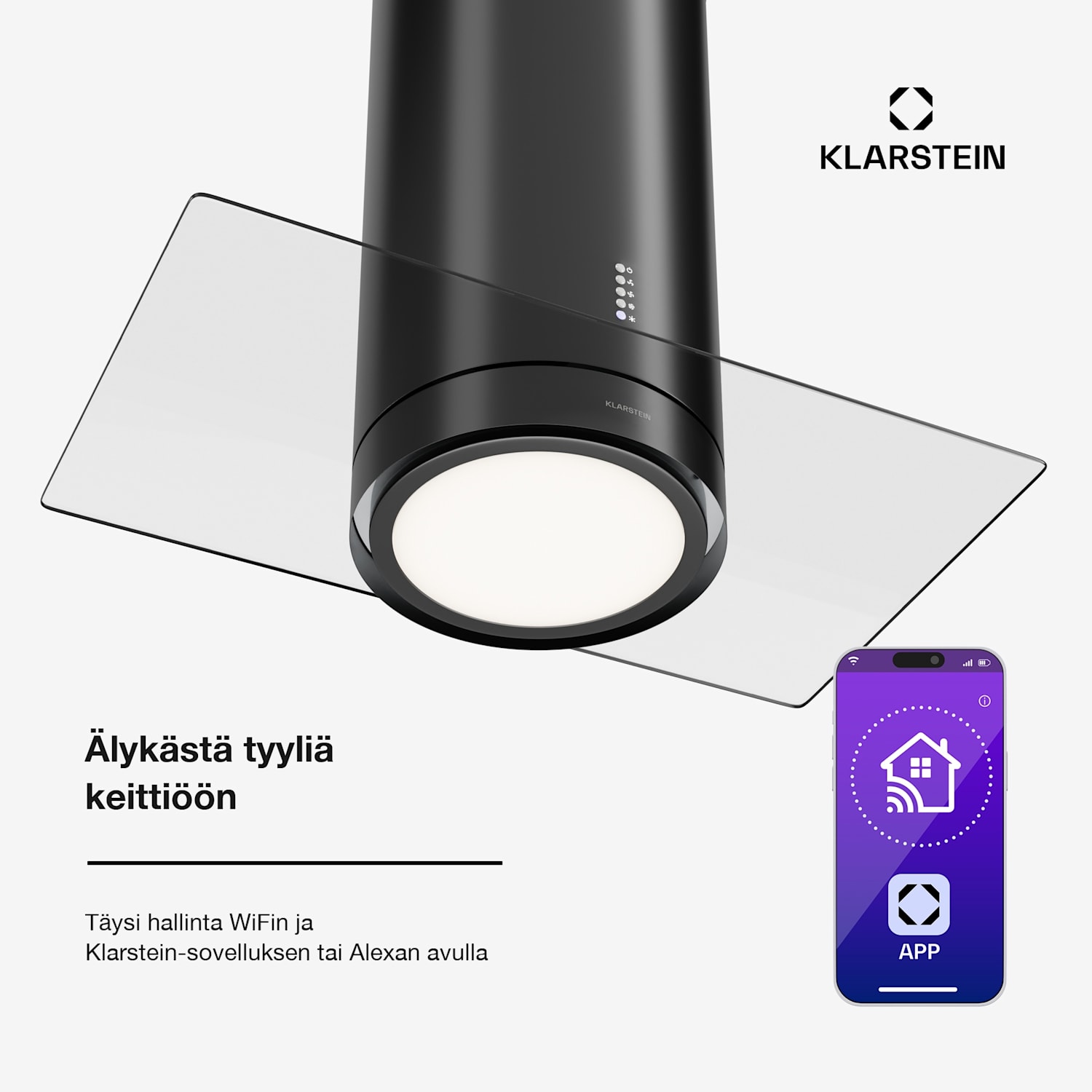 Beretta Premium -saarekeliesituuletin sovellus poisto-/kiertoilma 544 m³/h LED aktiivihiilisuodatin 90 cm | Musta