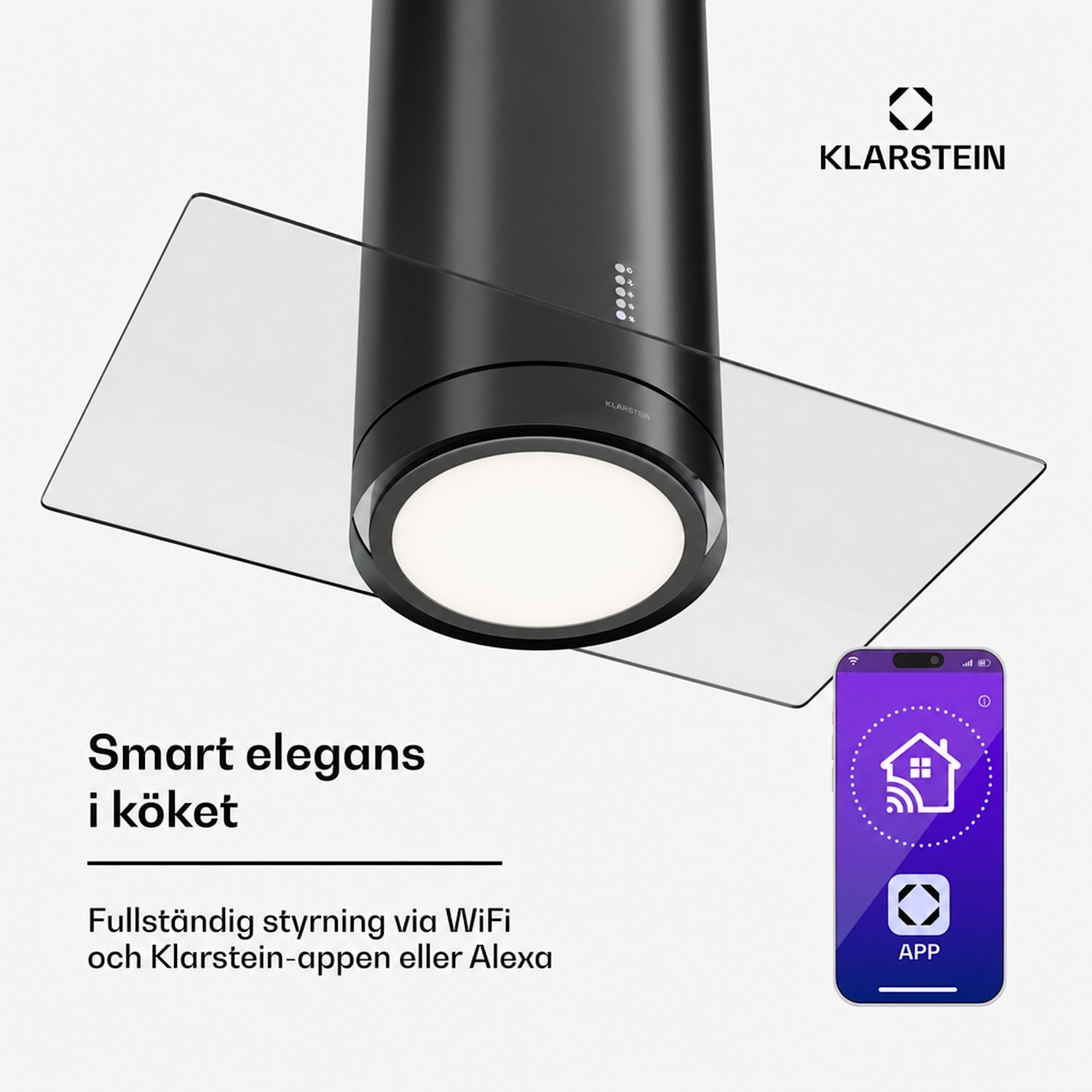 Beretta Premium köksfläkt för köksöar med app frånluft/cirkulationsluft 544 m³/h LED aktivt kolfilter 90 cm | Svart