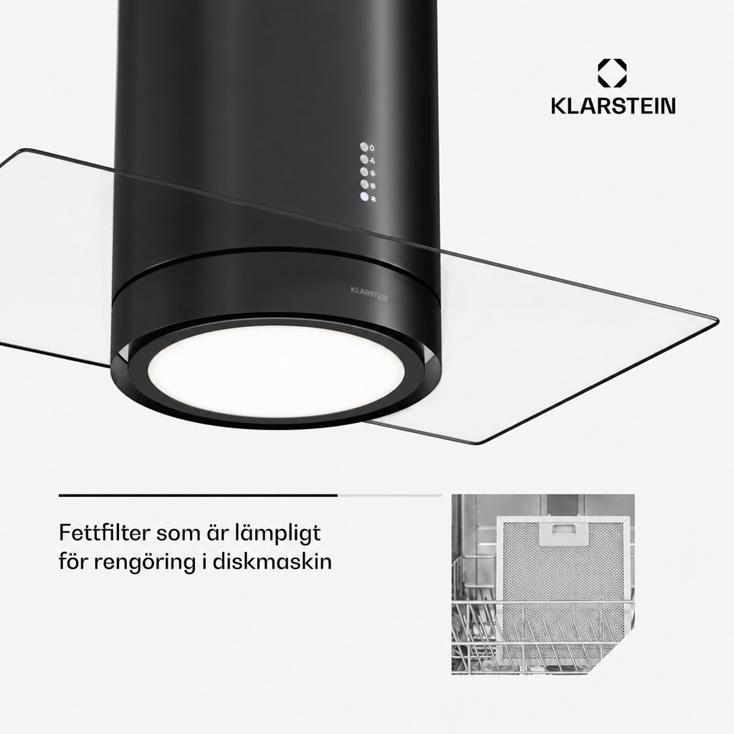 Beretta Premium köksfläkt för köksöar med app frånluft/cirkulationsluft 544 m³/h LED aktivt kolfilter 90 cm | Svart