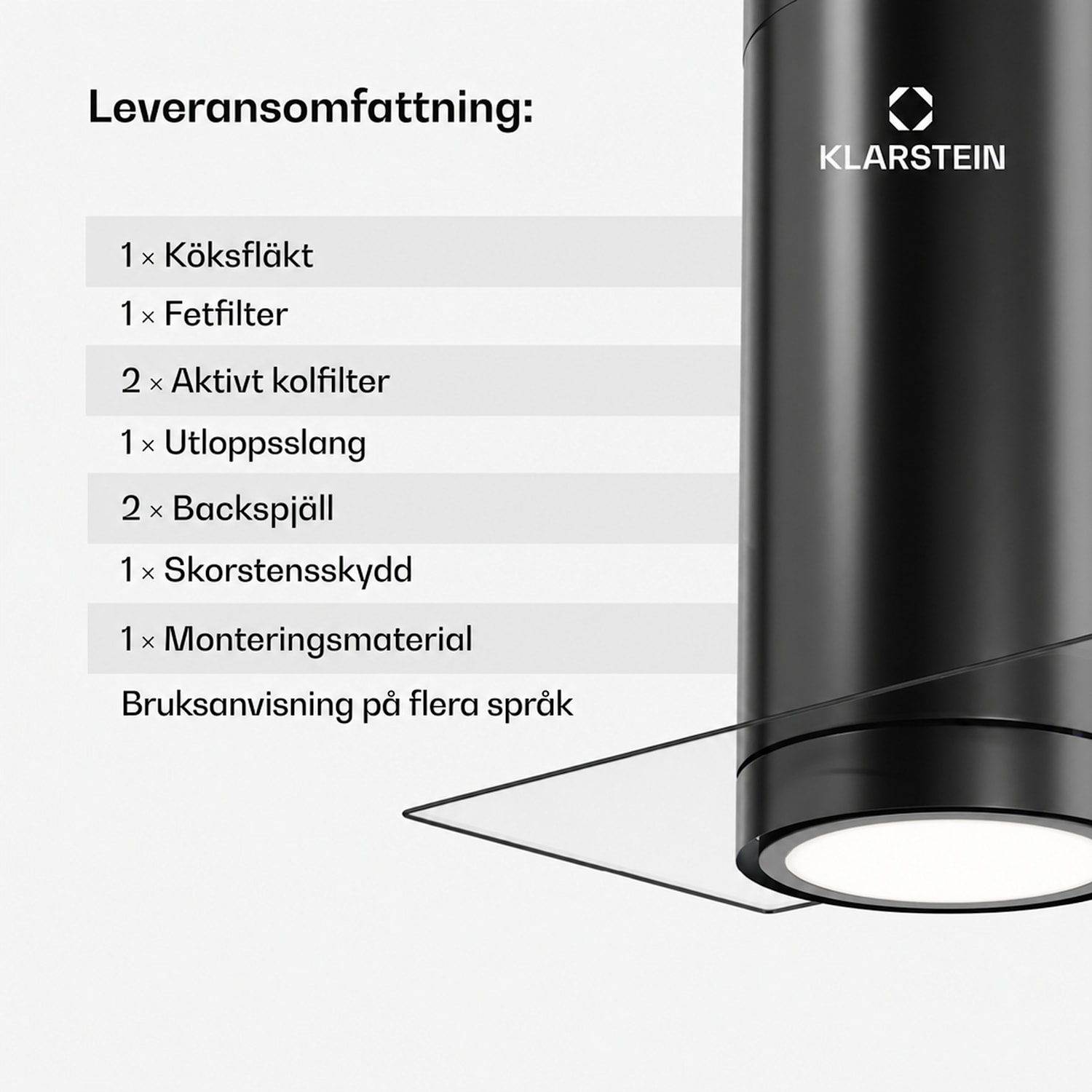 Beretta Premium köksfläkt för köksöar med app frånluft/cirkulationsluft 544 m³/h LED aktivt kolfilter 90 cm | Svart