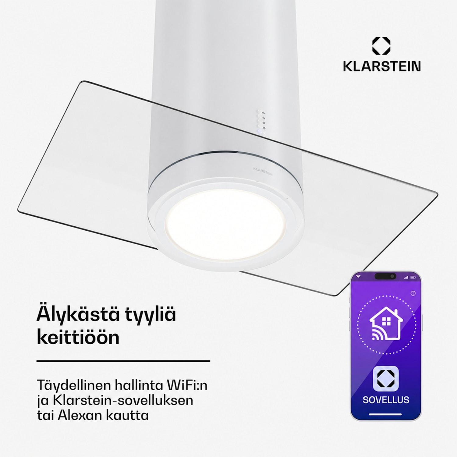 Beretta Premium -saarekeliesituuletin sovellus poisto-/kiertoilma 544 m³/h LED aktiivihiilisuodatin 90 cm | Valkoinen