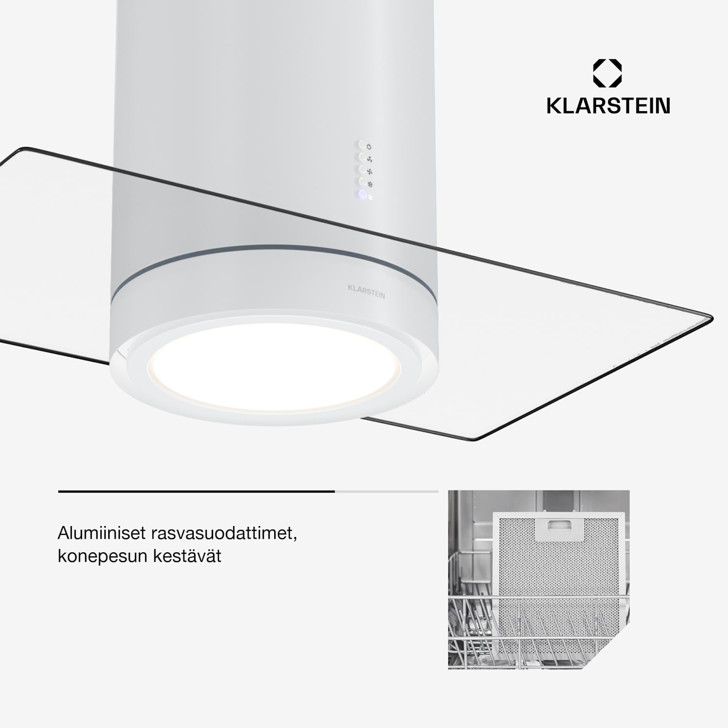 Beretta Premium -saarekeliesituuletin sovellus poisto-/kiertoilma 544 m³/h LED aktiivihiilisuodatin 90 cm | Valkoinen